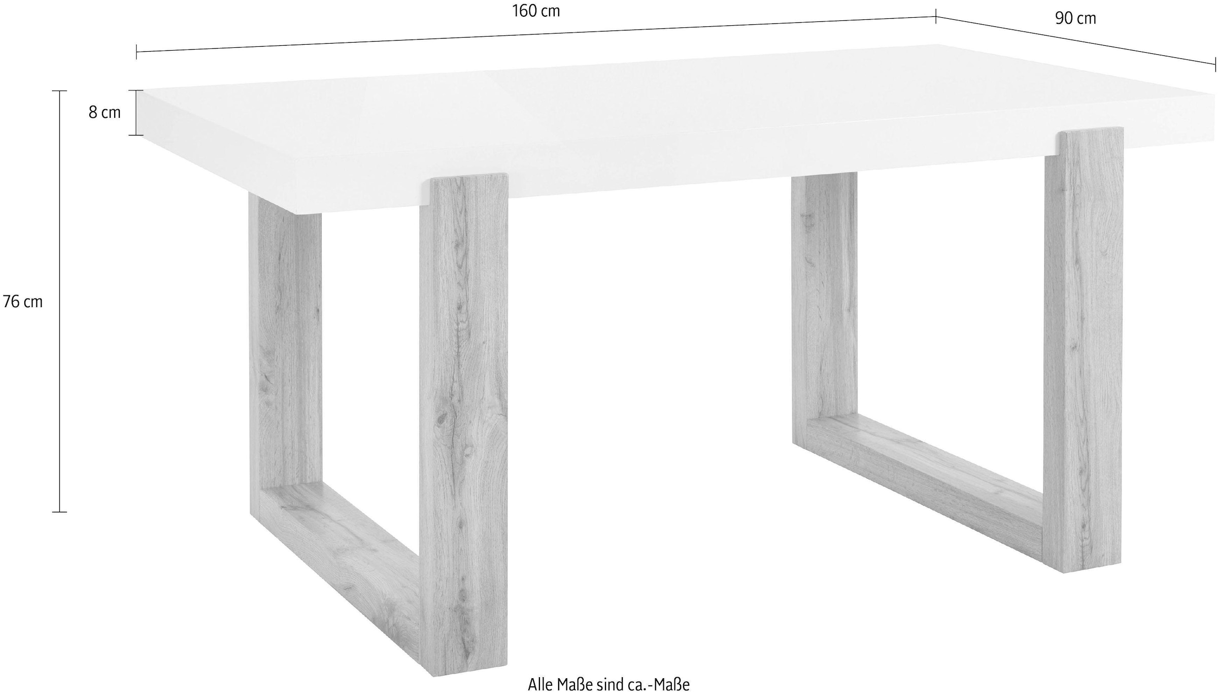 INOSIGN Esstisch »Solid«, weiße hochglanzfarbene Tischplatte, in zwei verschiedenen Größen