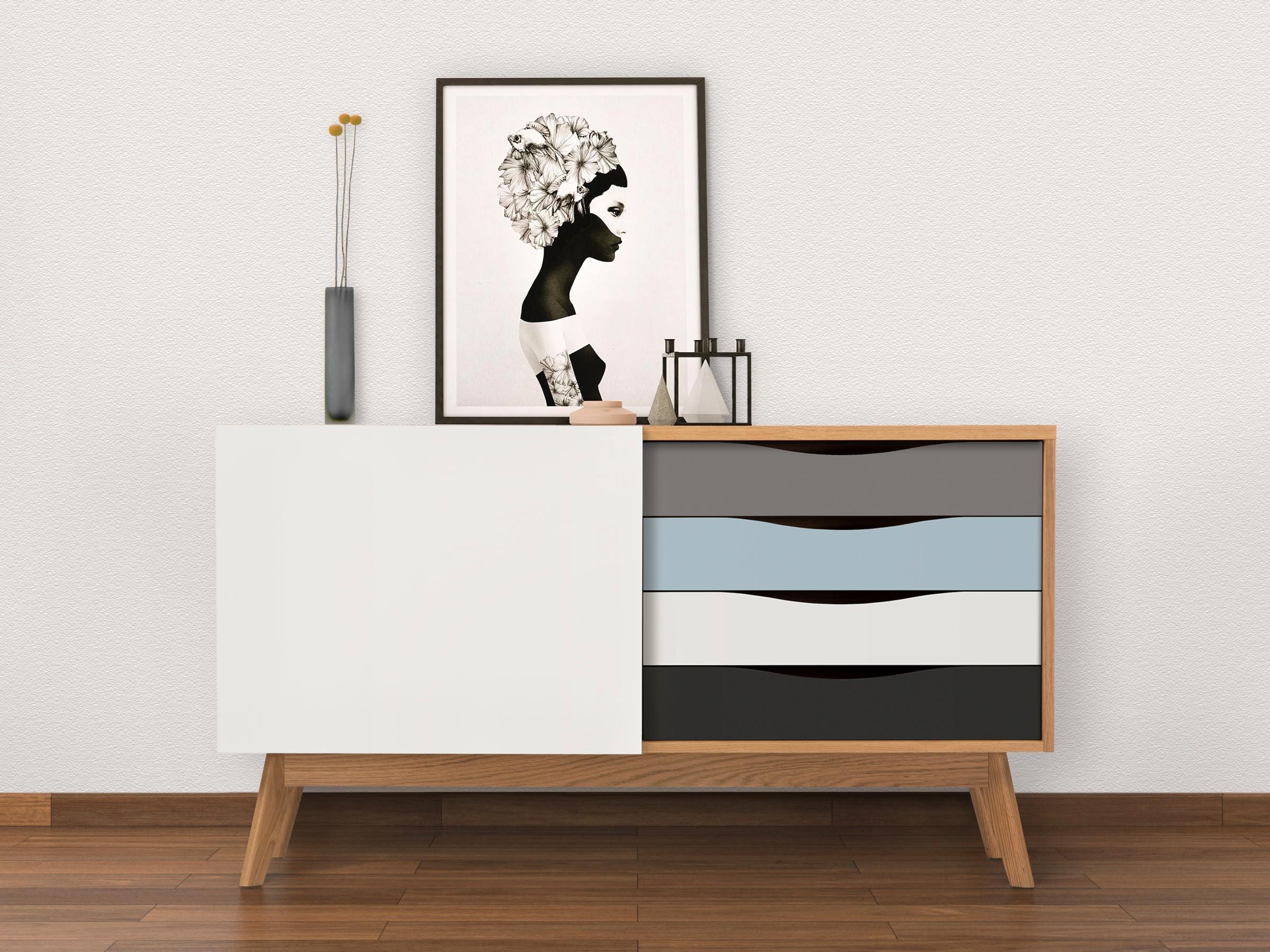 Woodman Sideboard »Hilla«, Breite 130 cm, im angesagten skandinavischen  Look, Fußrahmen aus Eiche bei OTTO