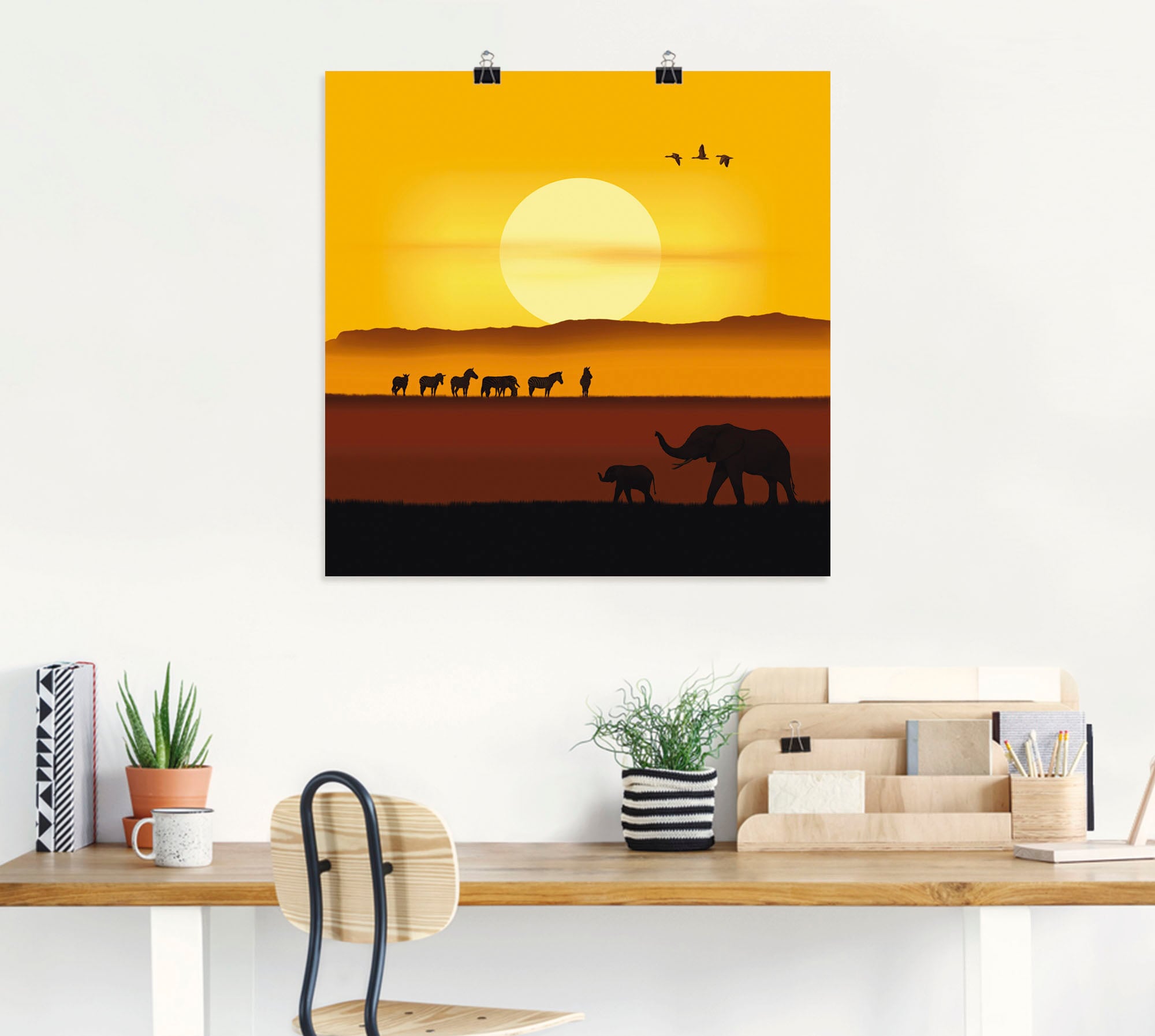 Artland Poster »Ein Morgen in der afrikanischen Savanne«, Wildtiere, (1 St.), als Alubild, Leinwandbild, Wandaufkleber oder Poster in versch. Größen