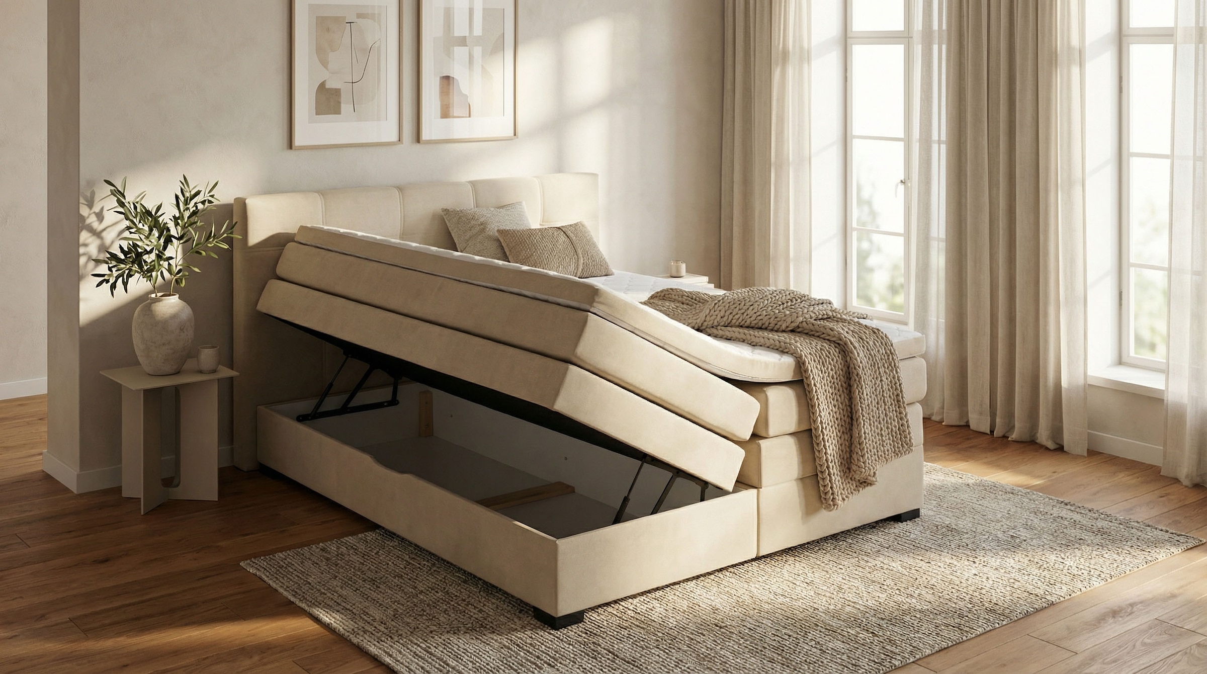 ED EXCITING DESIGN Boxspringbett »Fanes mit Komforteinstiegshöhe von 73cm« erhältlich in 180x200cm, inkl. Bettkasten und 7cm Visco-Topper