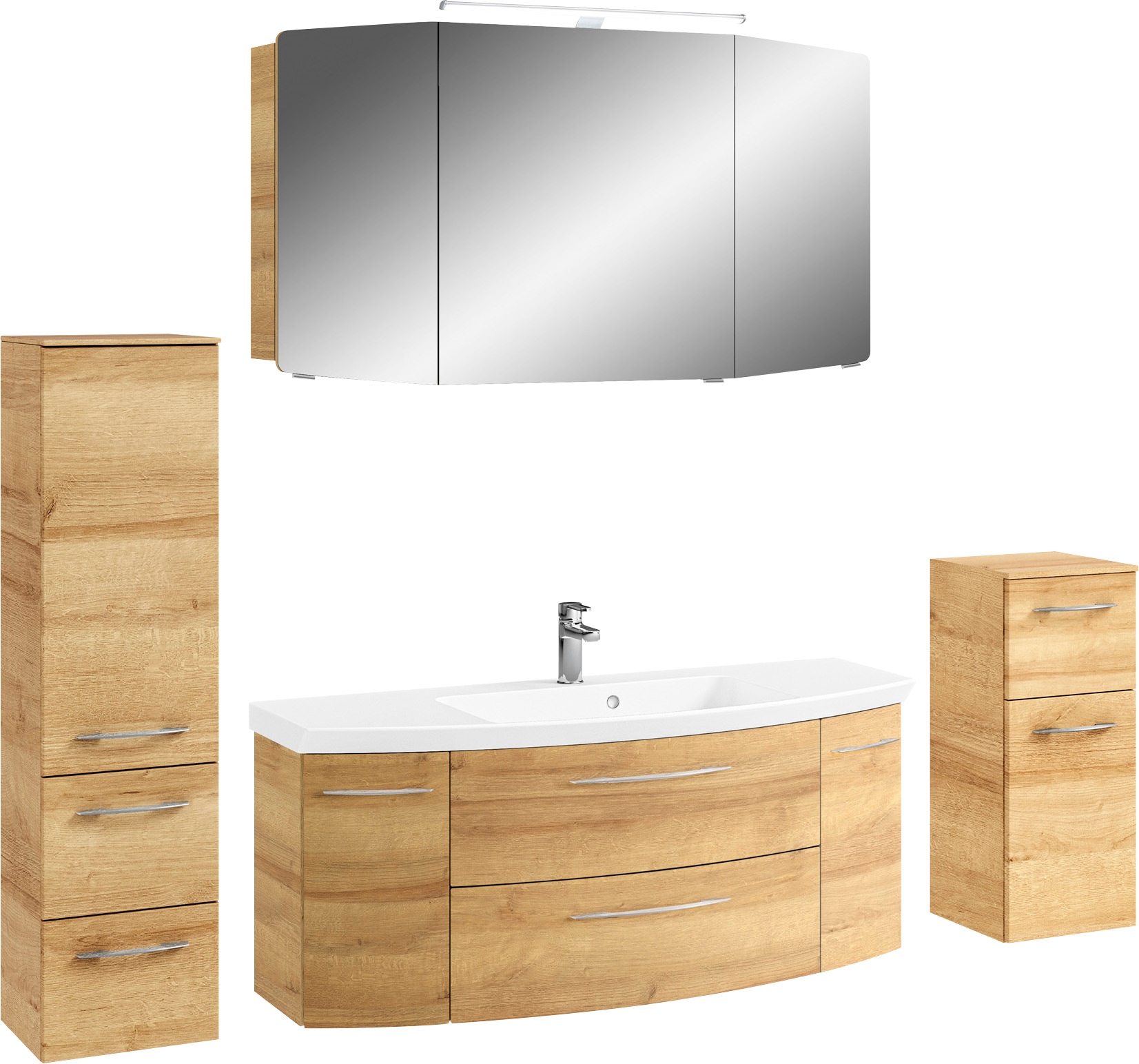 Saphir Badmöbel-Set »Cassca Sprint 4-teilig Mineralmarmor-Waschtisch mit LED-Spiegelschrank« 5 Stk. tlg.