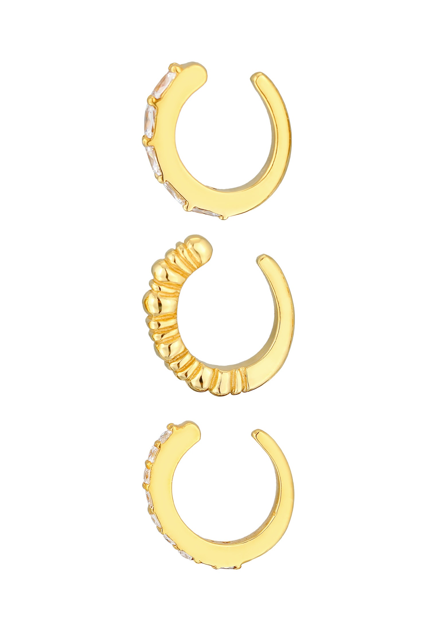 Elli Premium Paar Ohrklemmen »Ohrringe Earcuff Geo Zirkonia Riffel 3er Set 925 Silber«