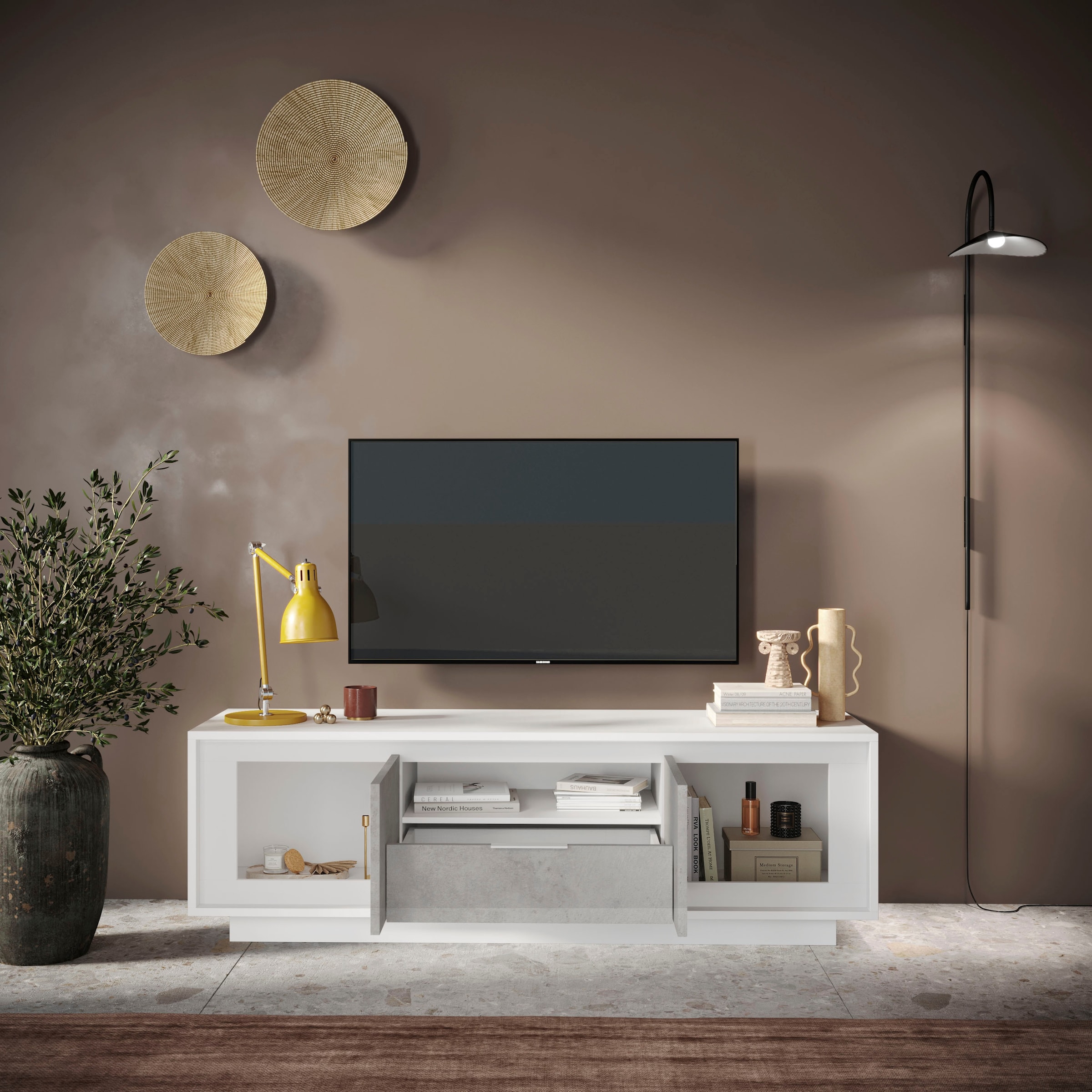 Home affaire Lowboard »Sky, B/T 180/50 cm, TV-Schrank/Medienboard, 2 Türen, 1 Schubkasten« Softclosing, Korpus & Front 22 mm stark, Rahmen-Optik, Metallgriff