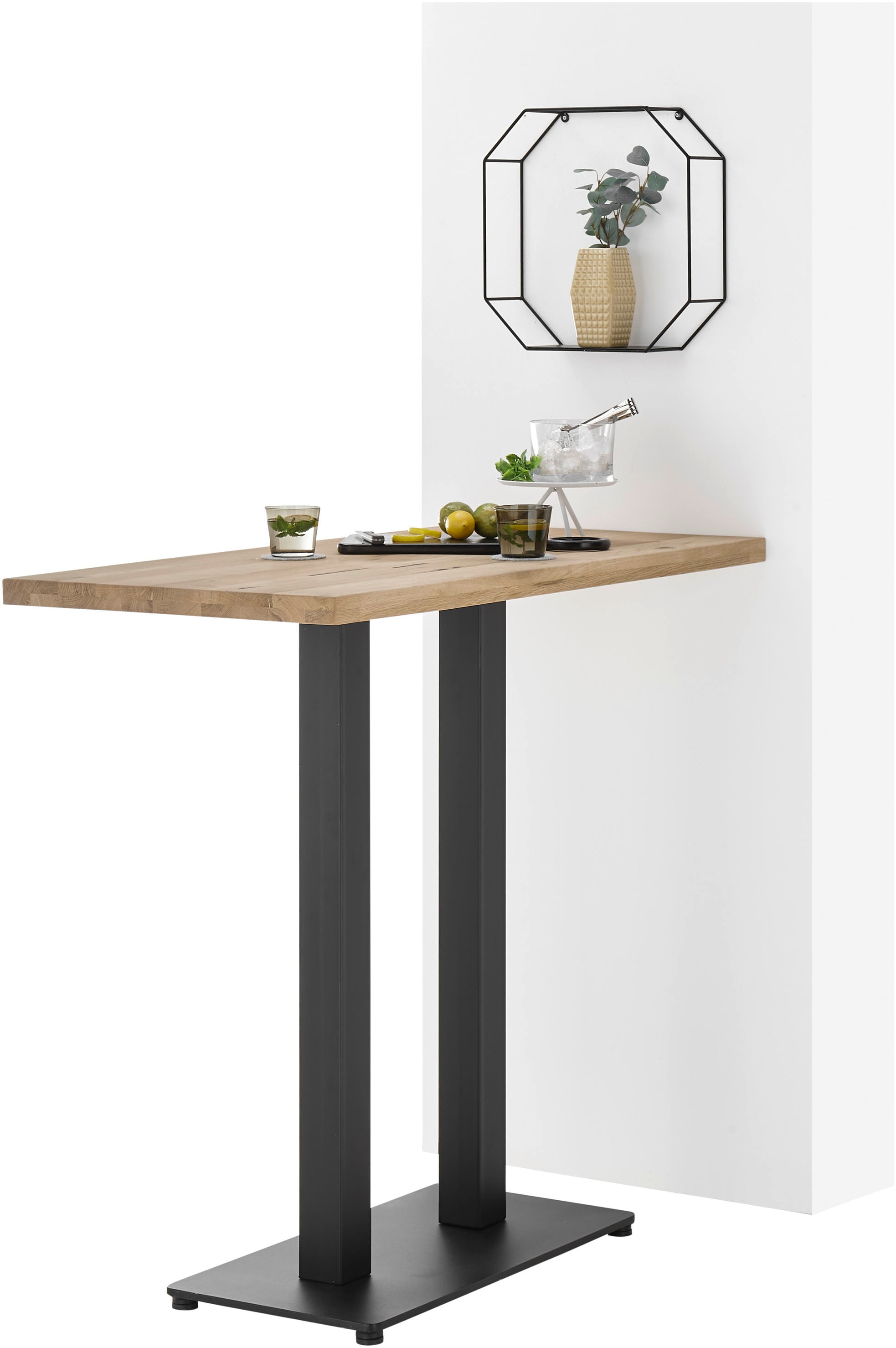 Stolkom Bartisch »Jay Eiche Massivholz geölt, Hochtisch BxHxT 120x104x60 cm«, Industrial Style Eiche Massivholz geölt durchgehende Lamelle