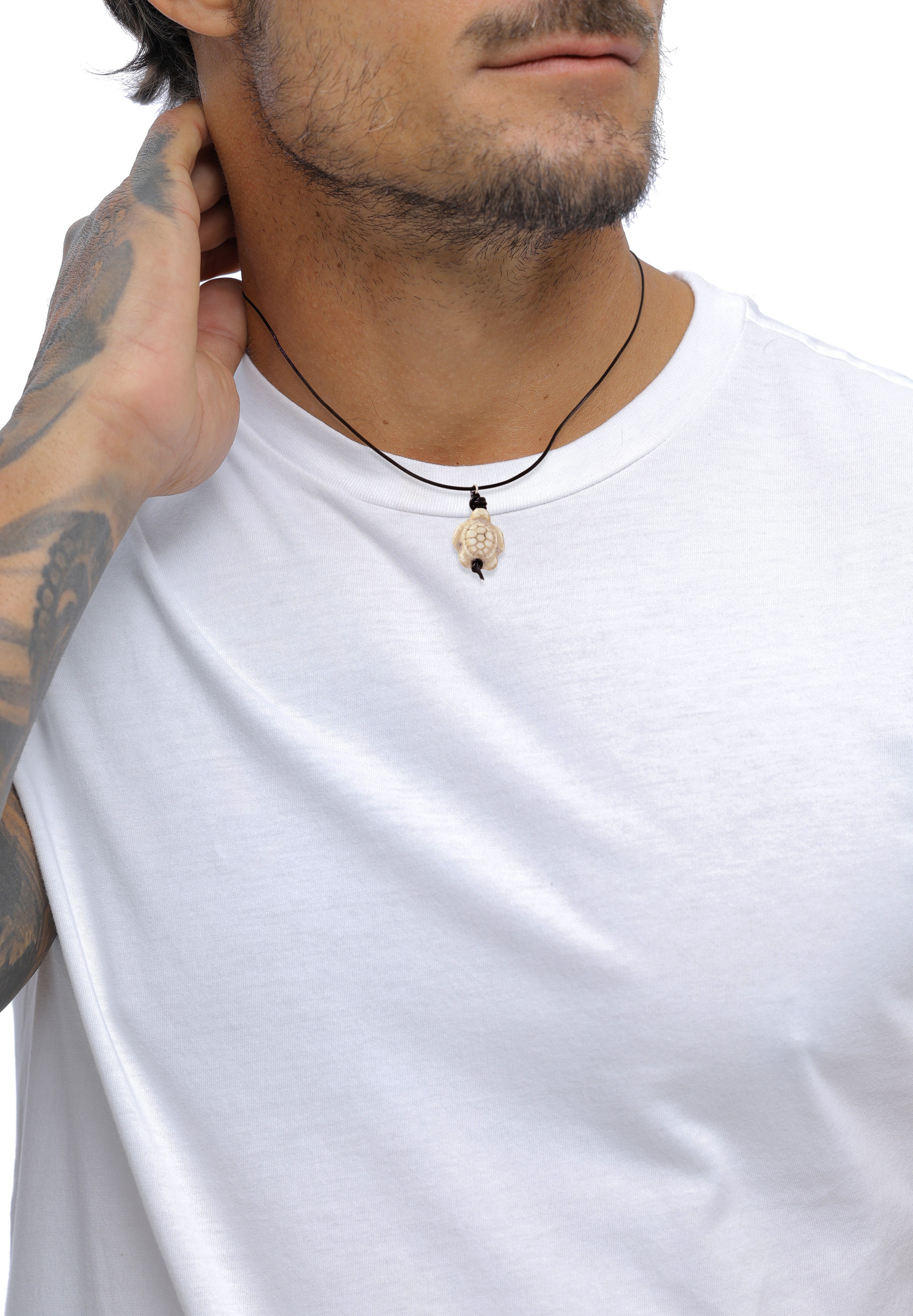 Kuzzoi Silberkette »Halskette Lederkette Schwarz synthetische Howlith Schildkröte 925 Sterling Silber«