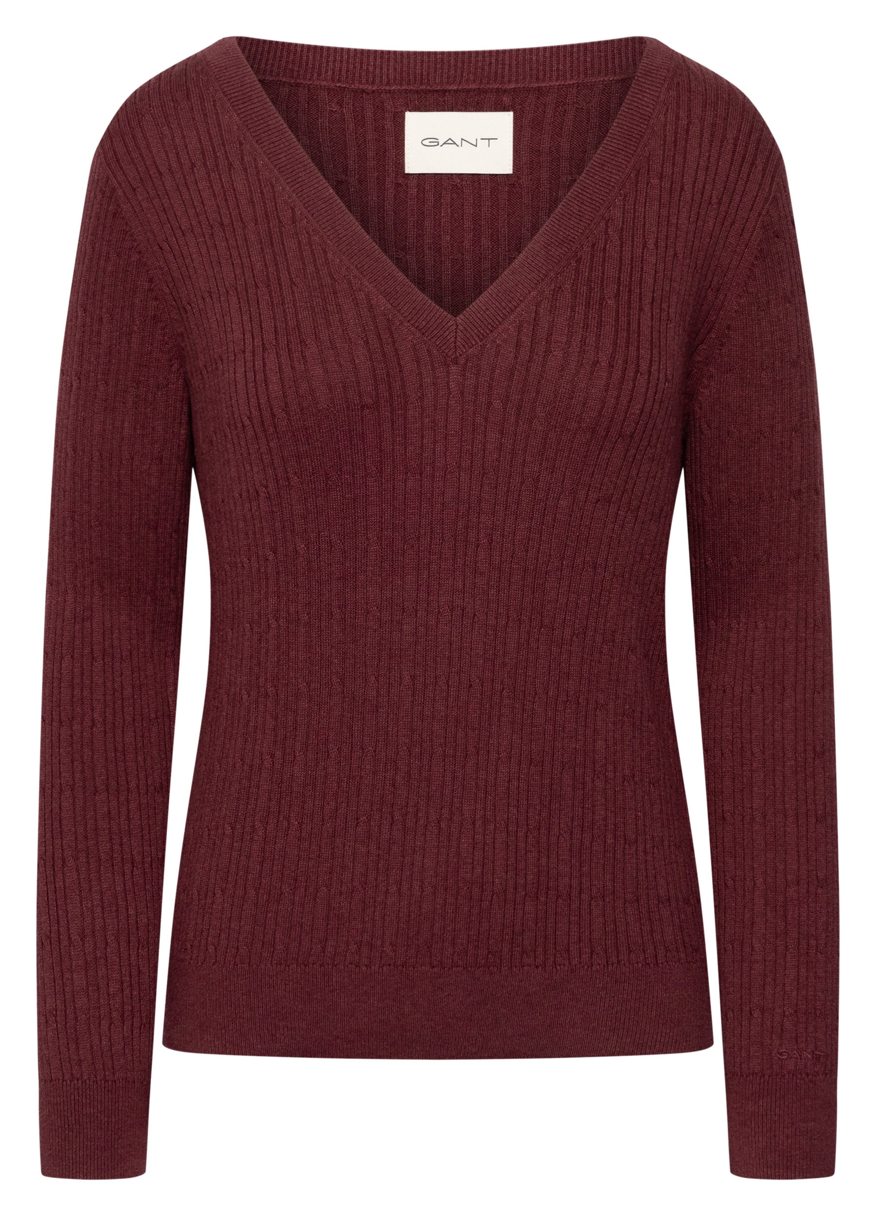 Gant V-Ausschnitt-Pullover »MINI CABLE V-NECK« mit Kaschmiranteil