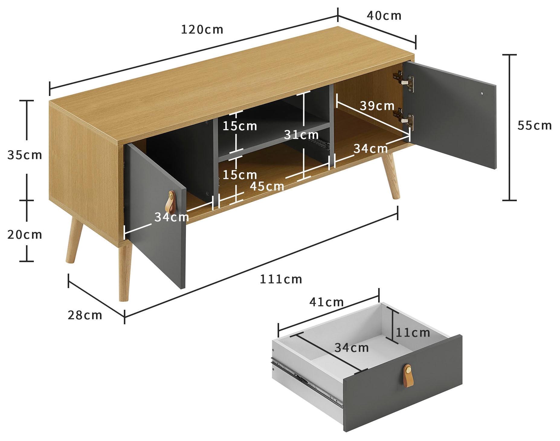 Leonique TV-Board »Avril« Korpus aus Melamin & MDF, ABS-Kunststoff Kanten, Soft-Close-Funktion