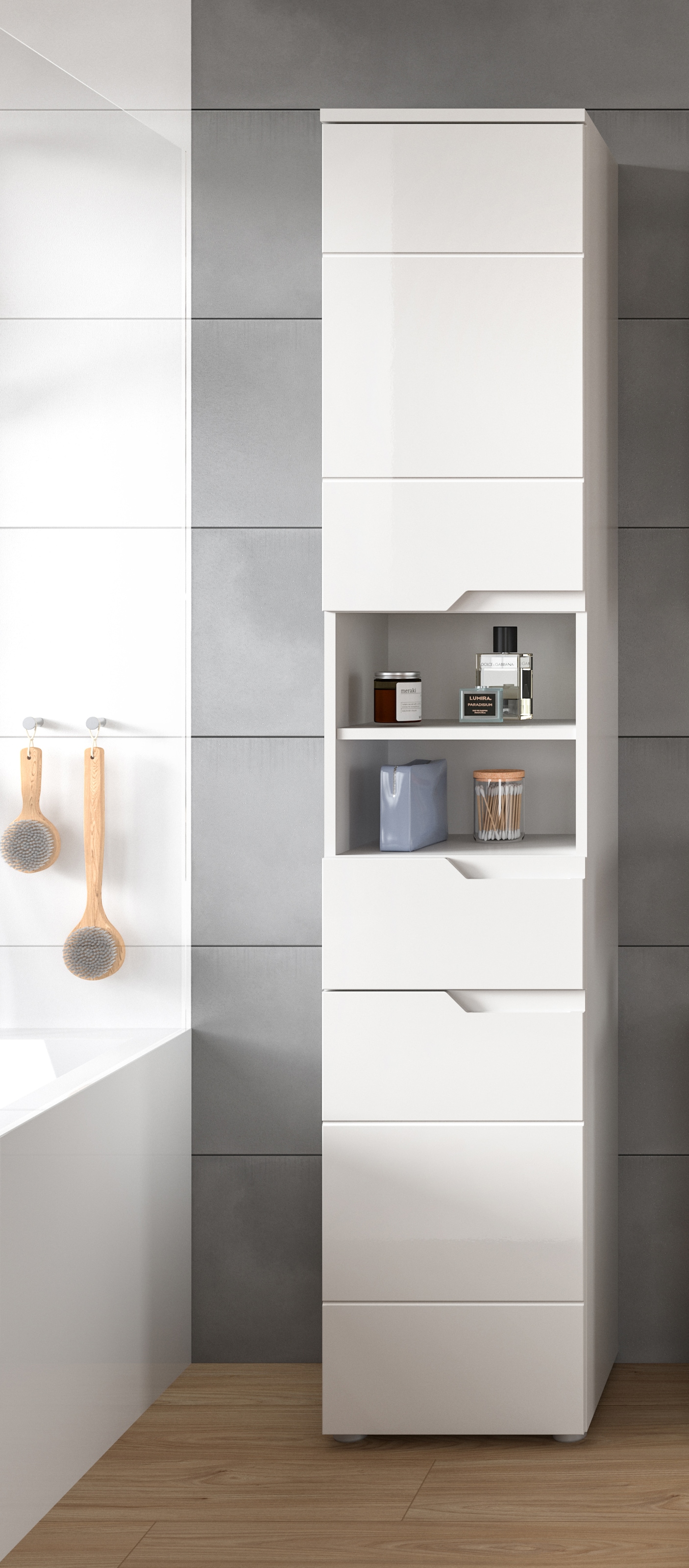 INOSIGN Hochschrank »CAPRI, Höhe 193 cm, 2 Türen mit Soft-Close-Funktion, 1 Schubkasten«, Mehrzweckschrank, Universalschrank, Badschrank, Badhochschrank