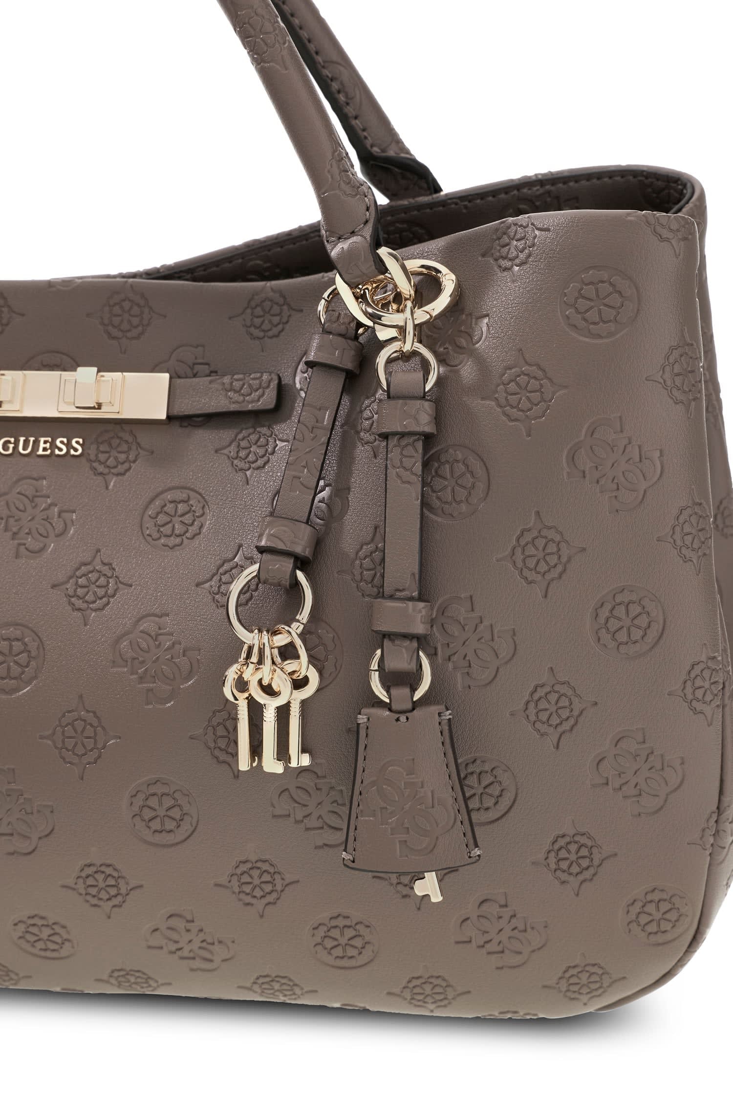Guess Umhängetasche »CARMELLA GIRLFRIEND SATCHEL« Damen Handtasche mit abnehmbarem Schlüsselanhäner