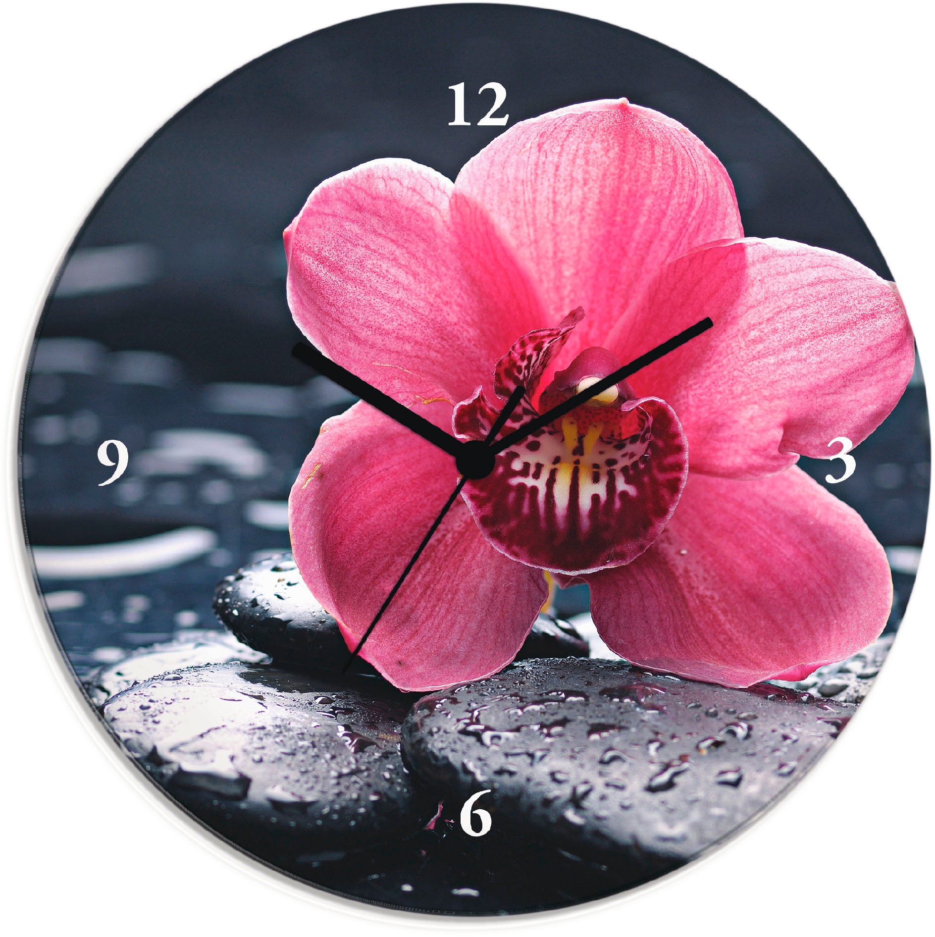 Wanduhr »Stillleben mit Kiesel und einer Orchidee«, wahlweise mit Quarz- oder...