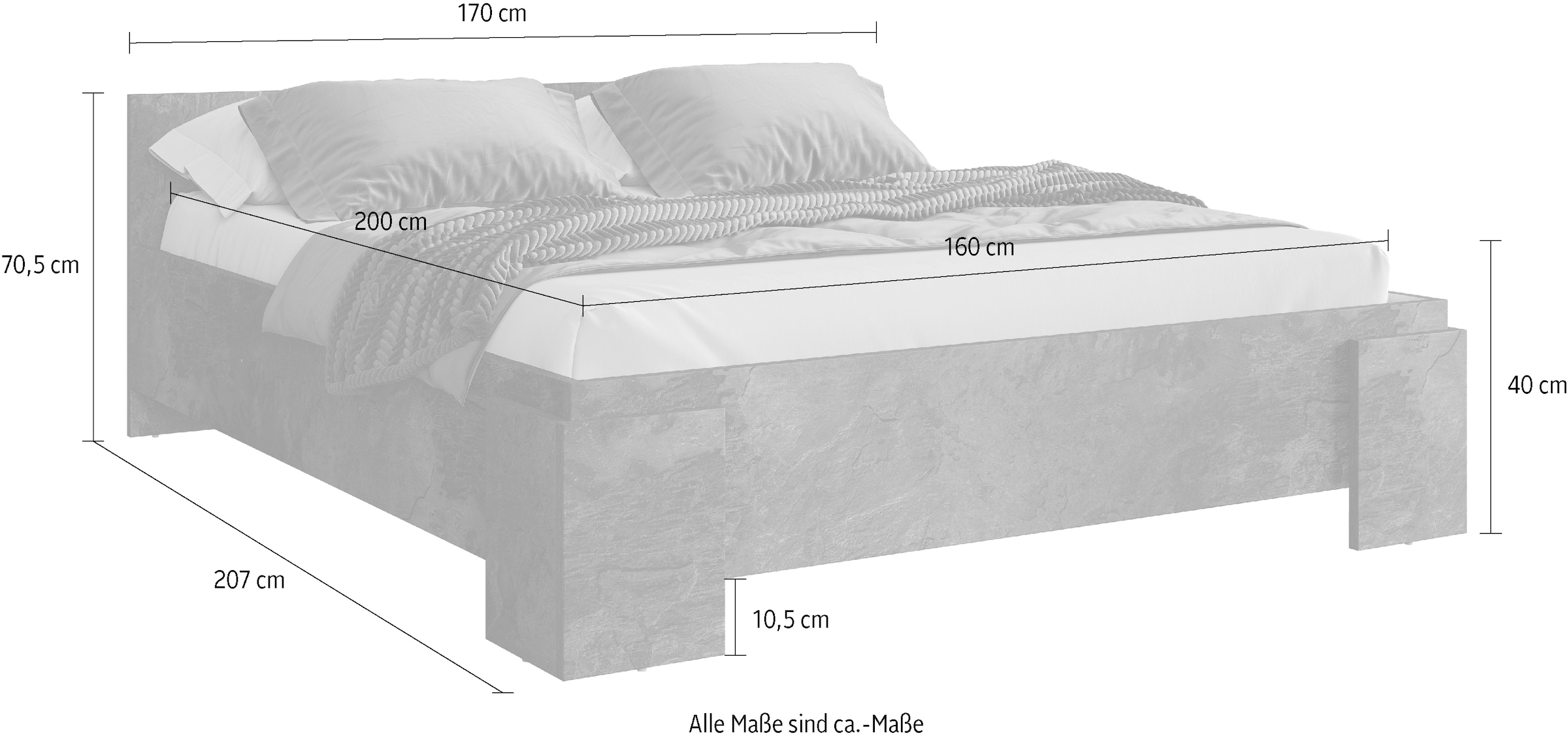 INOSIGN Bettgestell »India, FSC-zertifizierter Holzwerkstoff, Made in Europe«, Doppelbett 160x200 oder 180x200cm, weiß oder schieferfarben