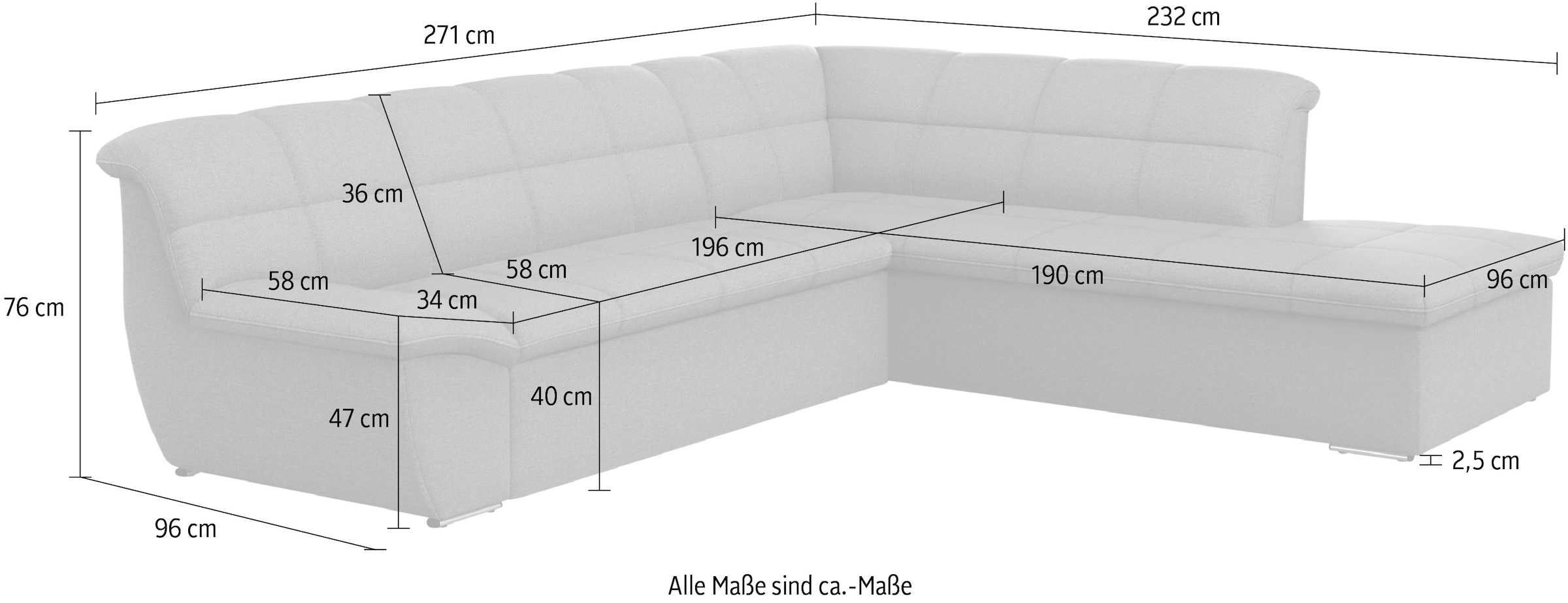 DOMO collection Ecksofa »Splash, aktuelle Sitz- und Rückensteppung, Materialmix, L-Form«, wahlweise mit Bettfunktion