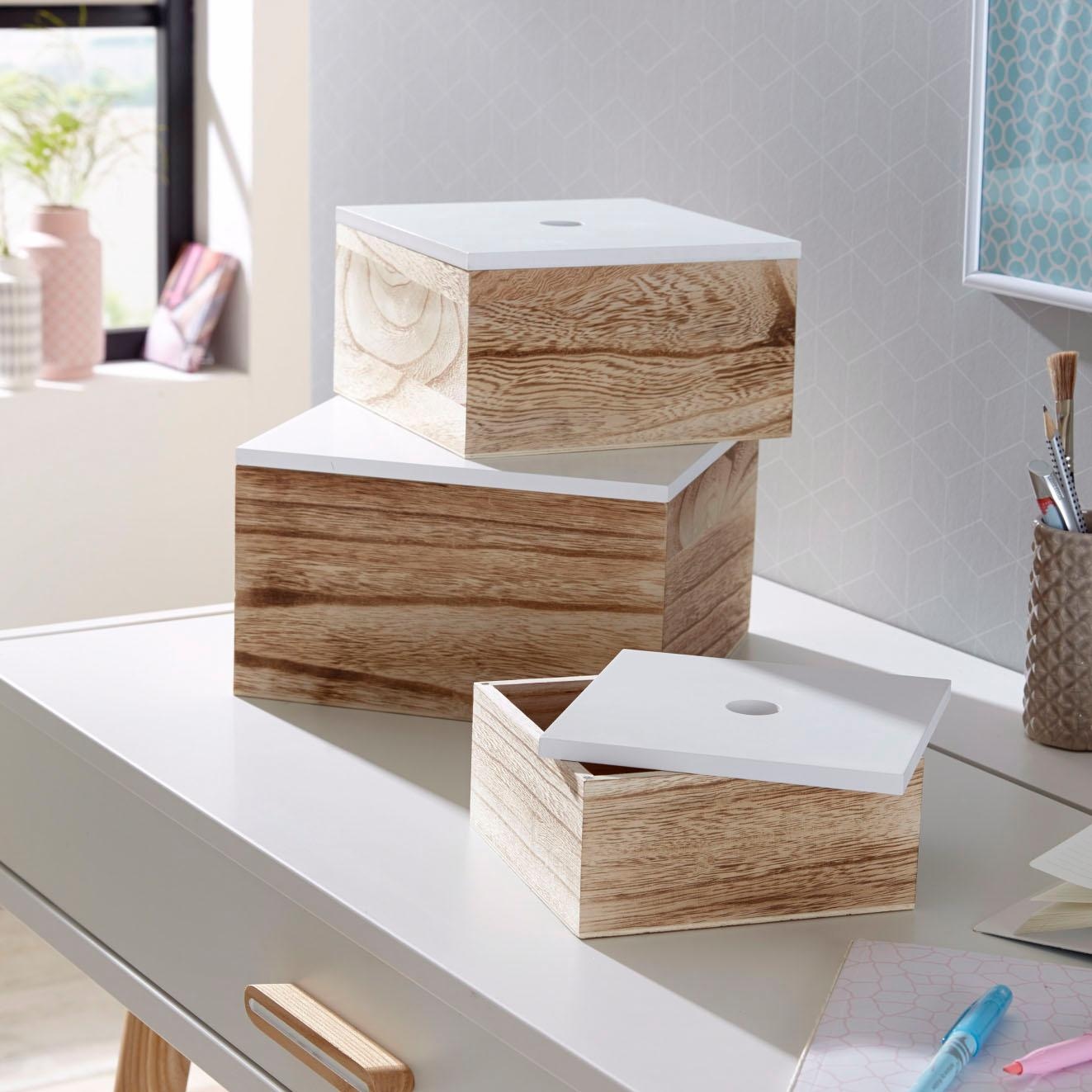 kaufen Zeller im weiß/natur Holz, 3er Aufbewahrungsbox, Set, OTTO Shop Present Online