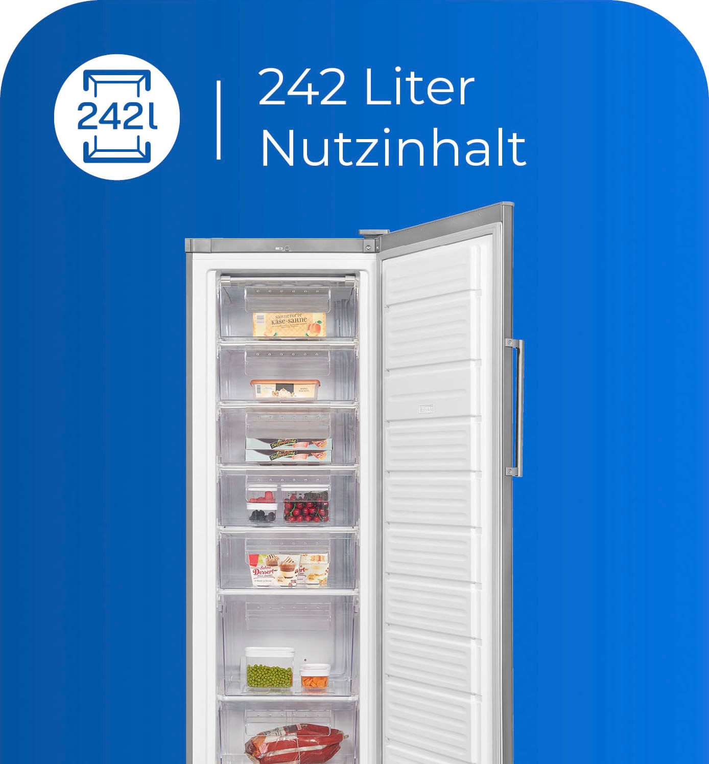 exquisit Gefrierschrank »GS280-H-040E inoxlook«, 173 cm hoch, 60 cm breit, 242 L Volumen, 4 Sterne Gefrieren