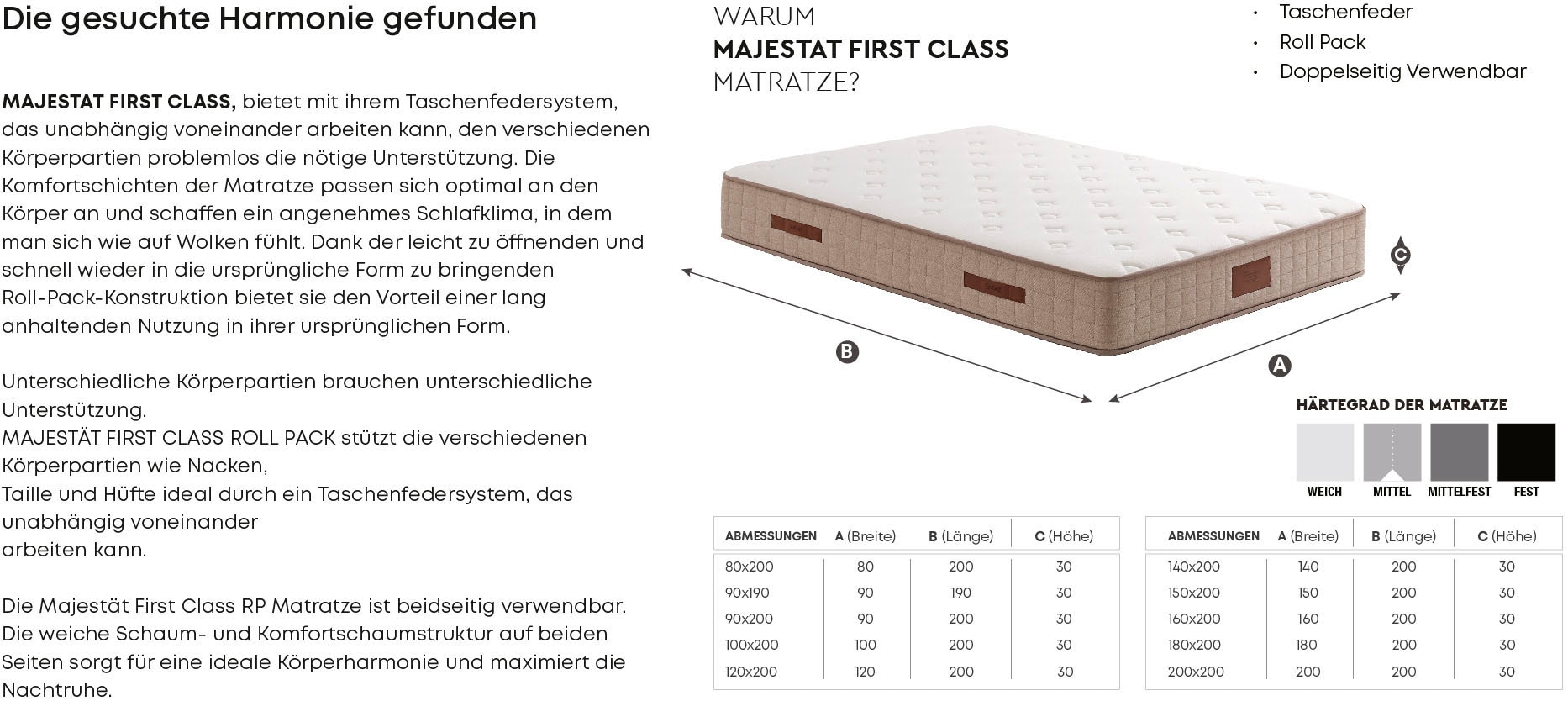 Yatas Bedding Taschenfederkernmatratze »Majestät First Class«, 30 cm hoch, Raumgewicht: 28 kg/m³, 406 Federn, (1 St., 1-tlg.), spezielles Federkernsystem mit punktelastischer Unterstützung