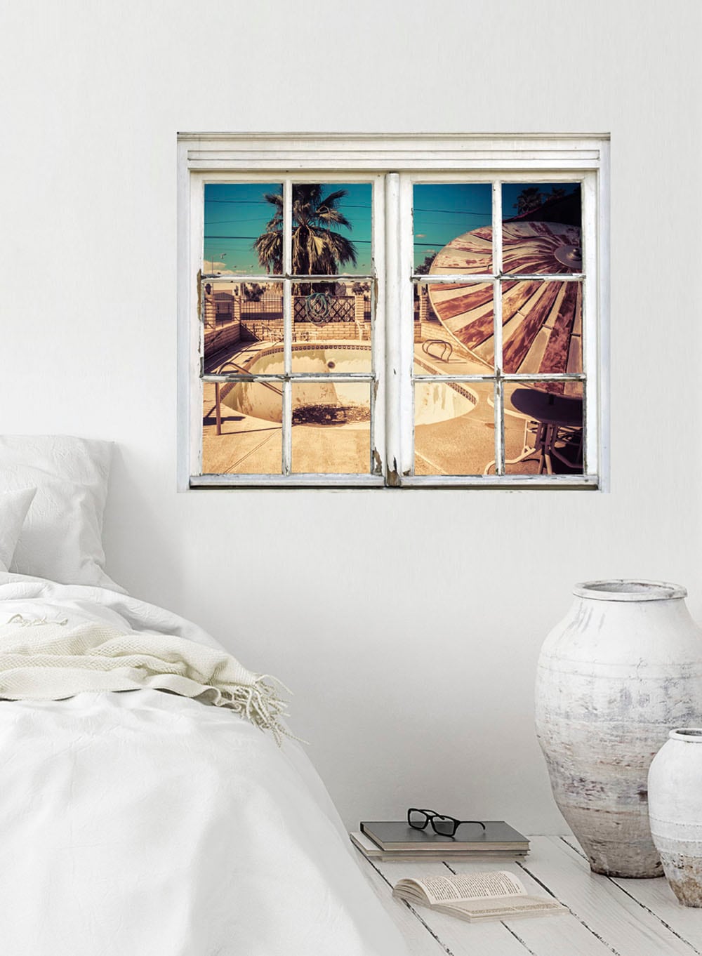 queence Wandsticker »verlassener Pool« Wandsticker, Wandbild, selbstklebend, 3D, Fenster