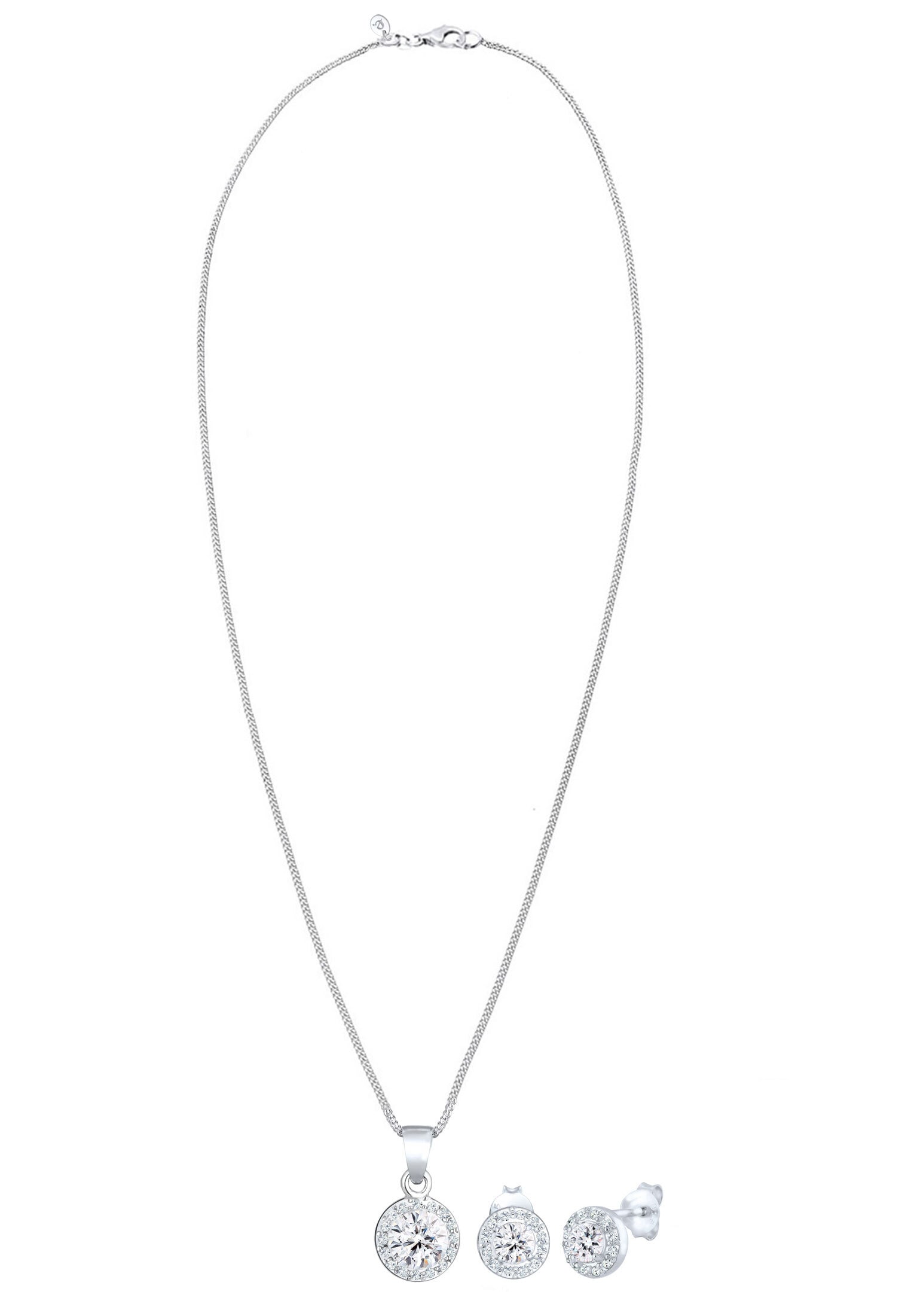 Elli Premium Ohrring und Ketten Set »Schmuckset Glas Kristalle Weiß 925 Sterling Silver« ()
