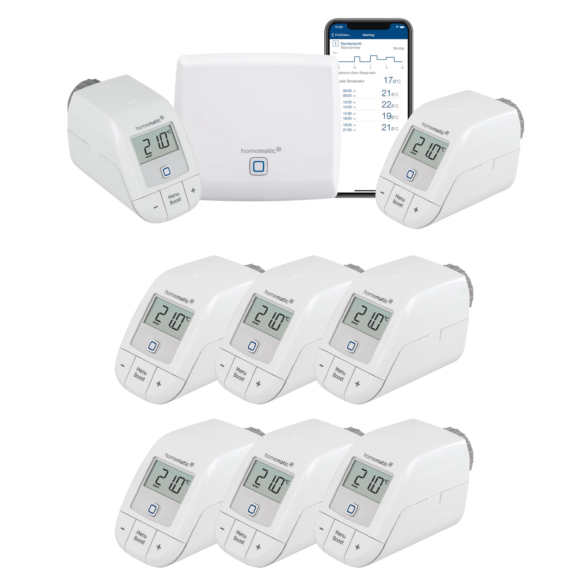 Homematic ip Heizkörperthermostat »Bundle Starter Set Heizen + 6x Heizkörperthermostat basic«,...