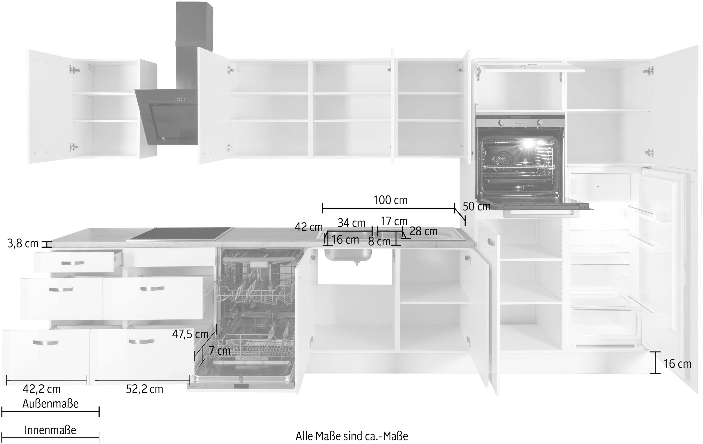 cm,«, Induktions-Kochfeld, »Cara, Soft-Close-Funktion bei Küchenzeile OTTO HANSEATIC-E-Geräten, kaufen OPTIFIT 400 mit Breite