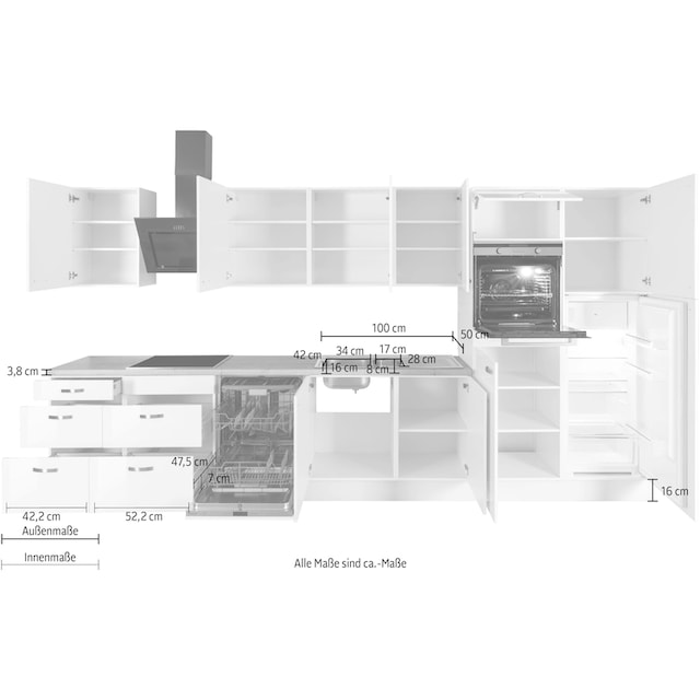 OPTIFIT Küchenzeile »Cara, Breite 400 cm,«, mit HANSEATIC-E-Geräten,  Induktions-Kochfeld, Soft-Close-Funktion kaufen bei OTTO