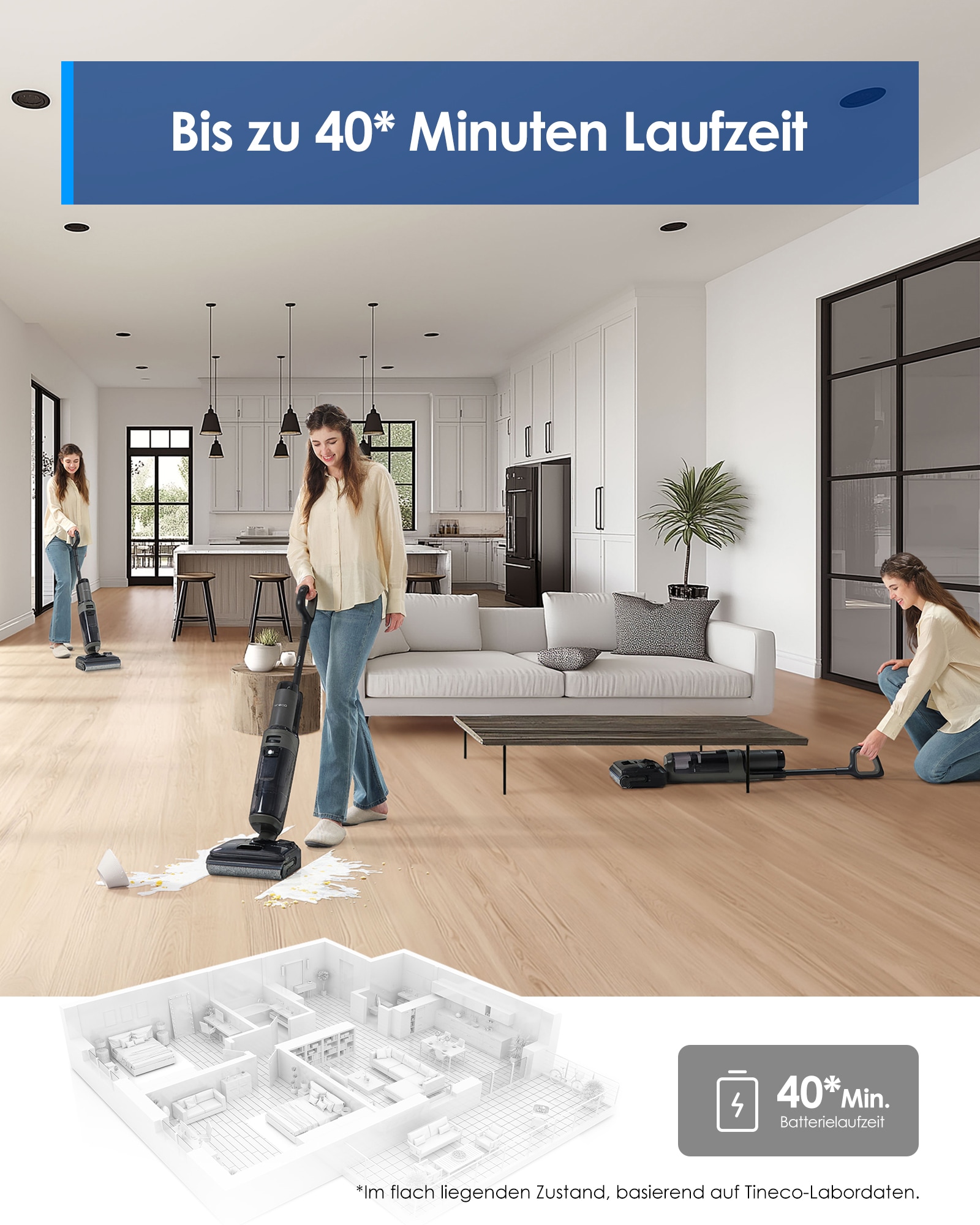 Tineco Nass-Trocken-Sauger »FLOOR ONE i6 Stretch Plus, 85° Grad Heißluft-Trocknung«, 40 Min Akku, 180° Grad Stretch Neigung, Anti-Allergiker