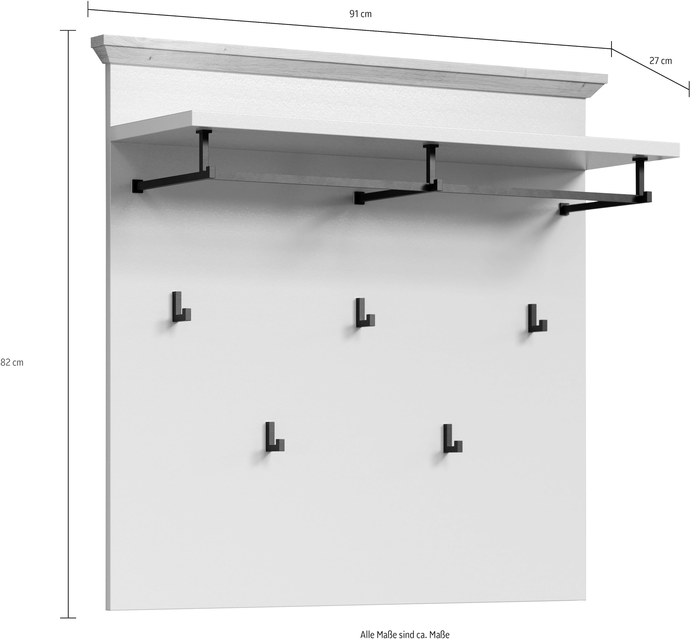 Home affaire Garderobenpaneel »Herzwill« 1 Stk. tlg. Wandpaneel, Maße B/H/T ca.: 91/49/41 cm in hellgrau und Eiche NB