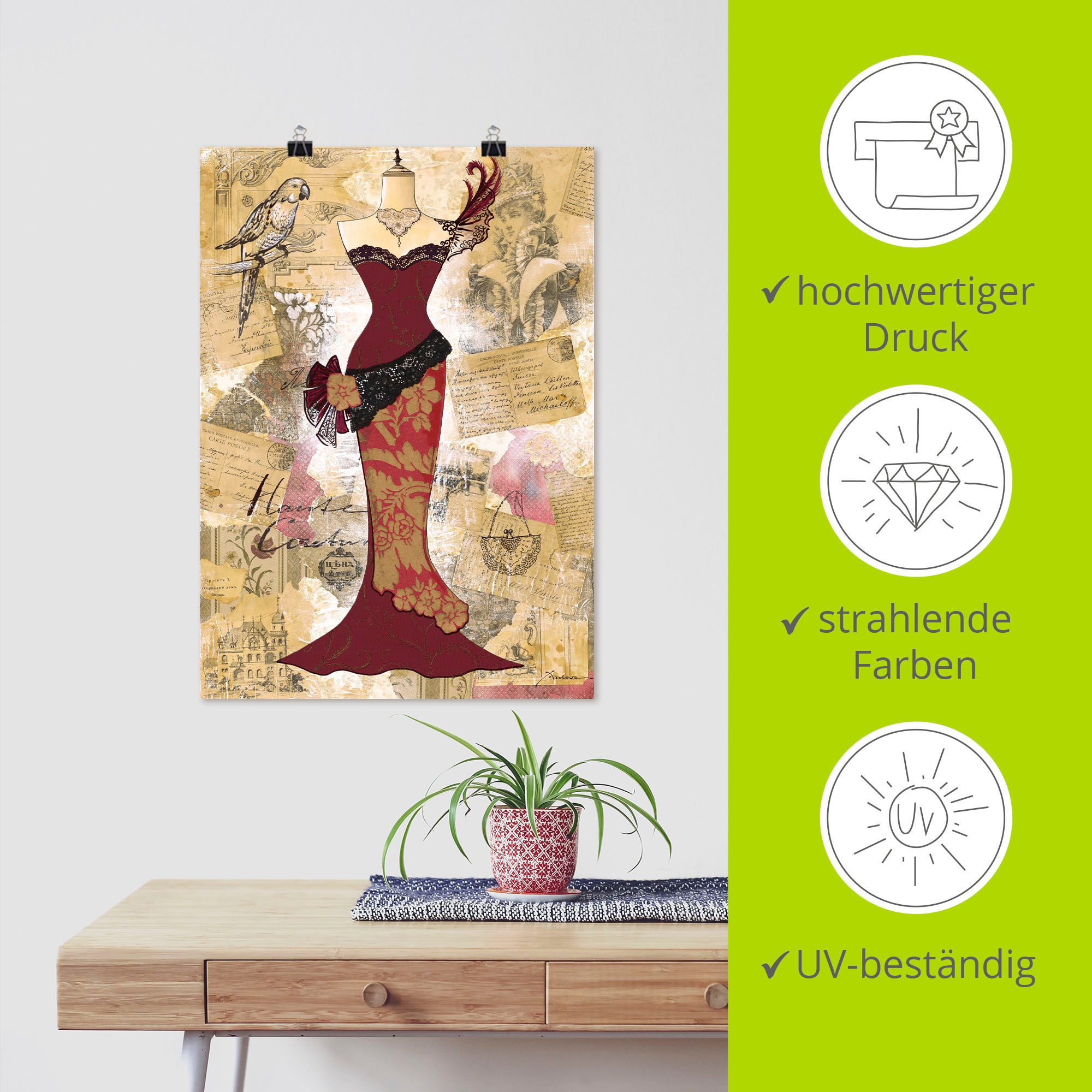 Artland Wandbild »Antikes Kleid - Collage«, Mode, (1 St.), als Alubild, Outdoorbild, Leinwandbild, Poster in verschied. Größen