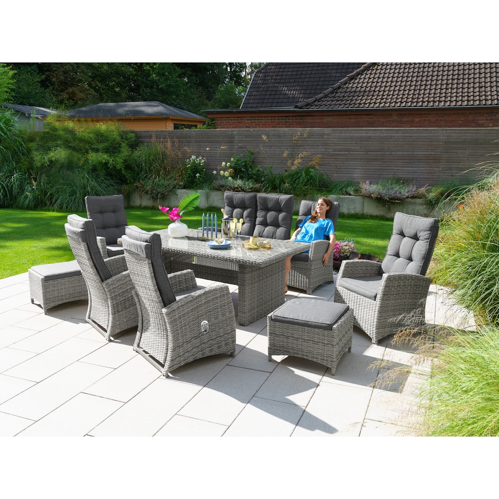 KONIFERA Garten-Essgruppe »Monaco«, (Set, 24 tlg., 4x Sessel, 1x 3er Sofa, 2x Hocker, 1x Tisch 200x100x75cm)