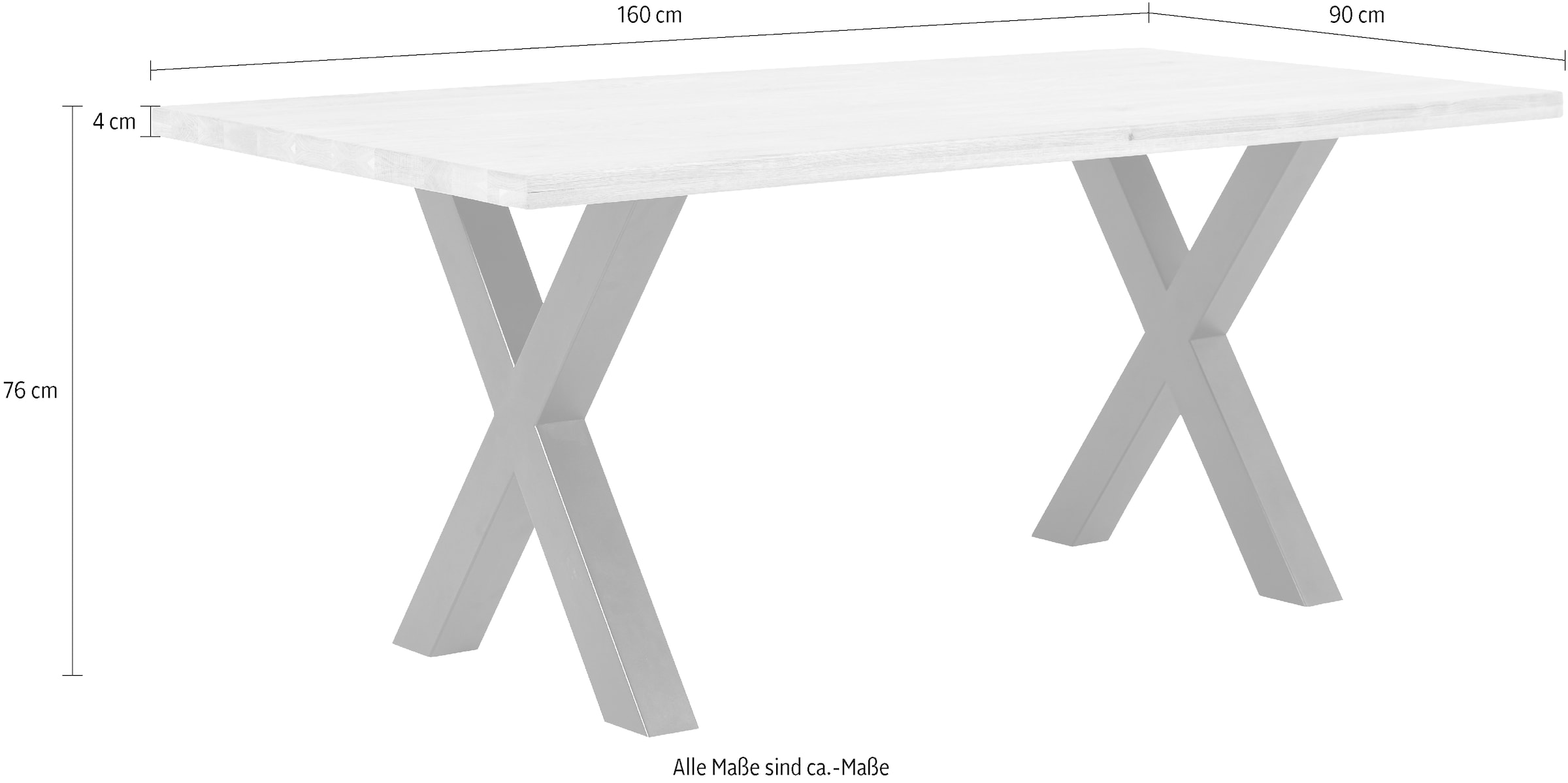 massivline&more Esstisch »Jakarta, Küchentisch, Tisch, Esstisch, Holztisch«, (2 St.), Platte massiv, Gestell Metall pulverbeschichtet schwarz