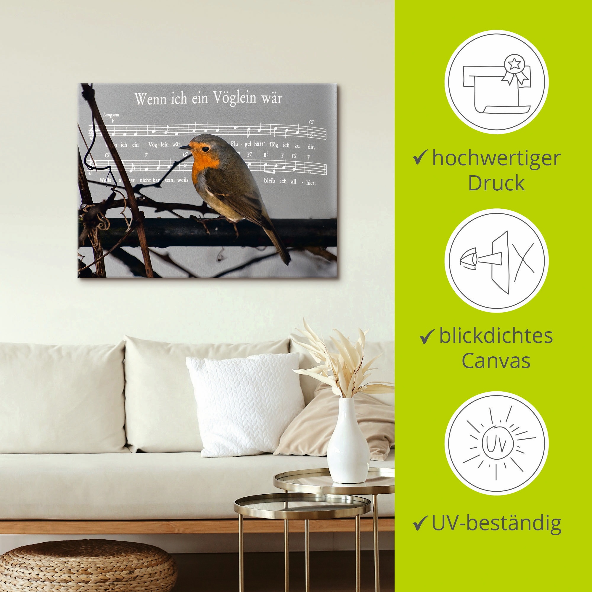 Artland Leinwandbild »Wenn ich ein Vöglein wär«, Vögel, (1 St.), auf Keilrahmen gespannt
