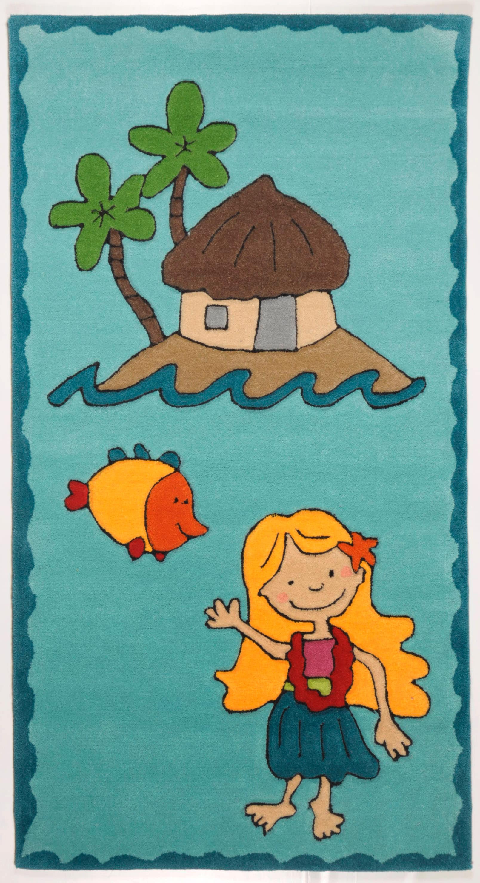 THEKO Kinderteppich »Lisa«, rechteckig, Kurzflor, Motiv Südsee, handgearbeiteter Reliefschnitt