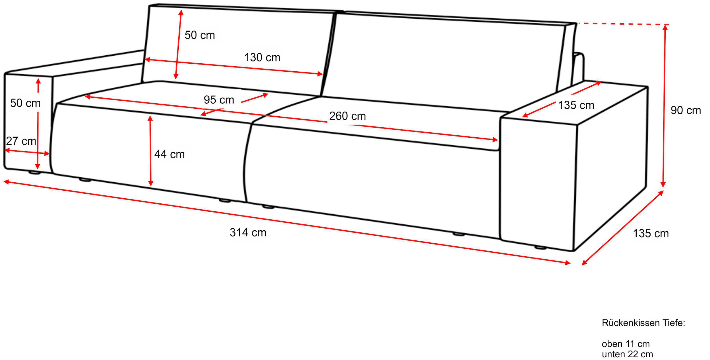 Home affaire Big-Sofa »NEU: SHERWOOD XXL, Big-Sofa (316cm), extra tiefe Sitzfläche 95 cm« bequemer Sitzkomfort, Cord u. Leinenoptik, Kedernaht