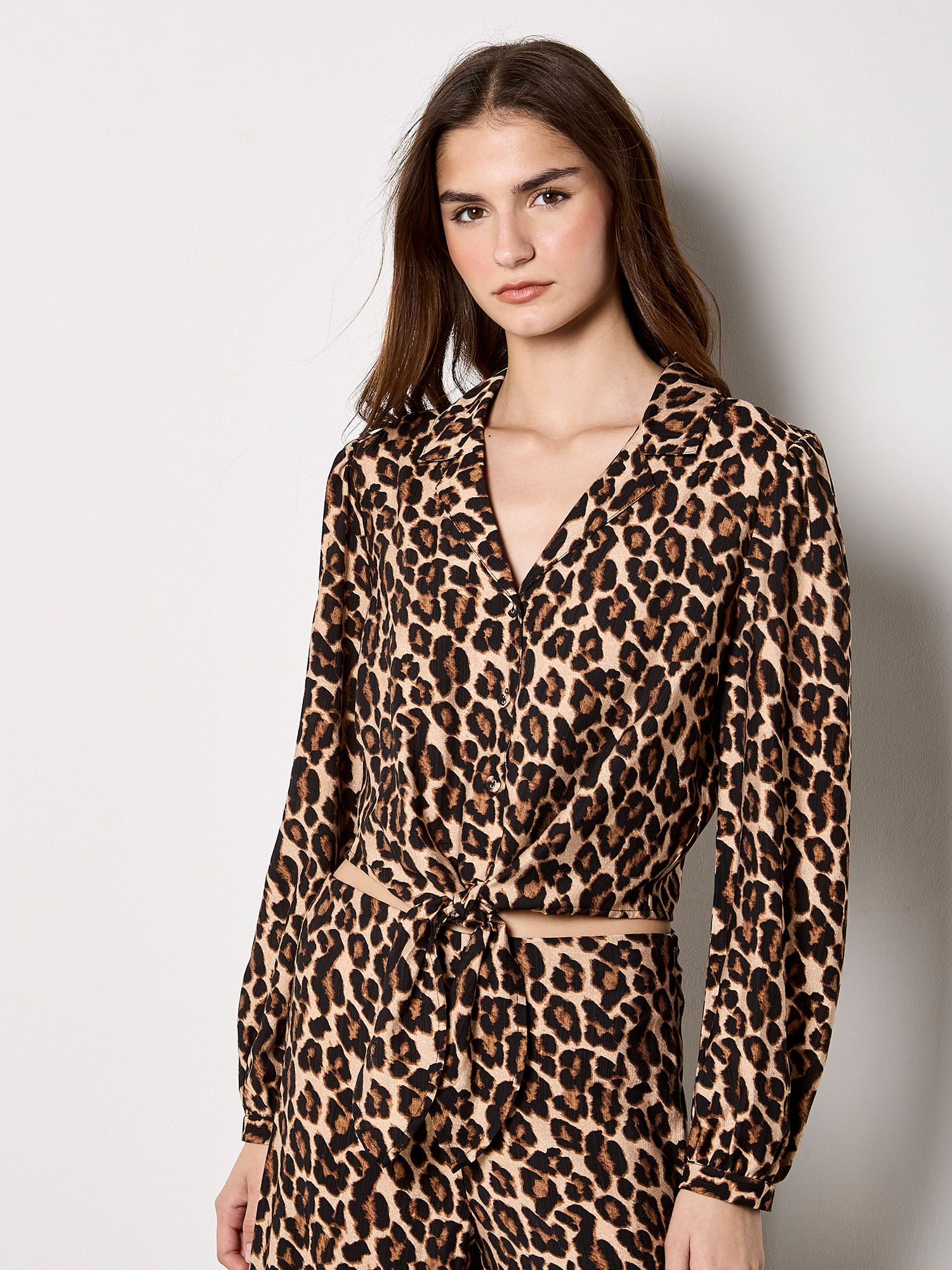 Apricot Shirtbluse »Bluse« mit Leopardenmuster und Bindeband vorne