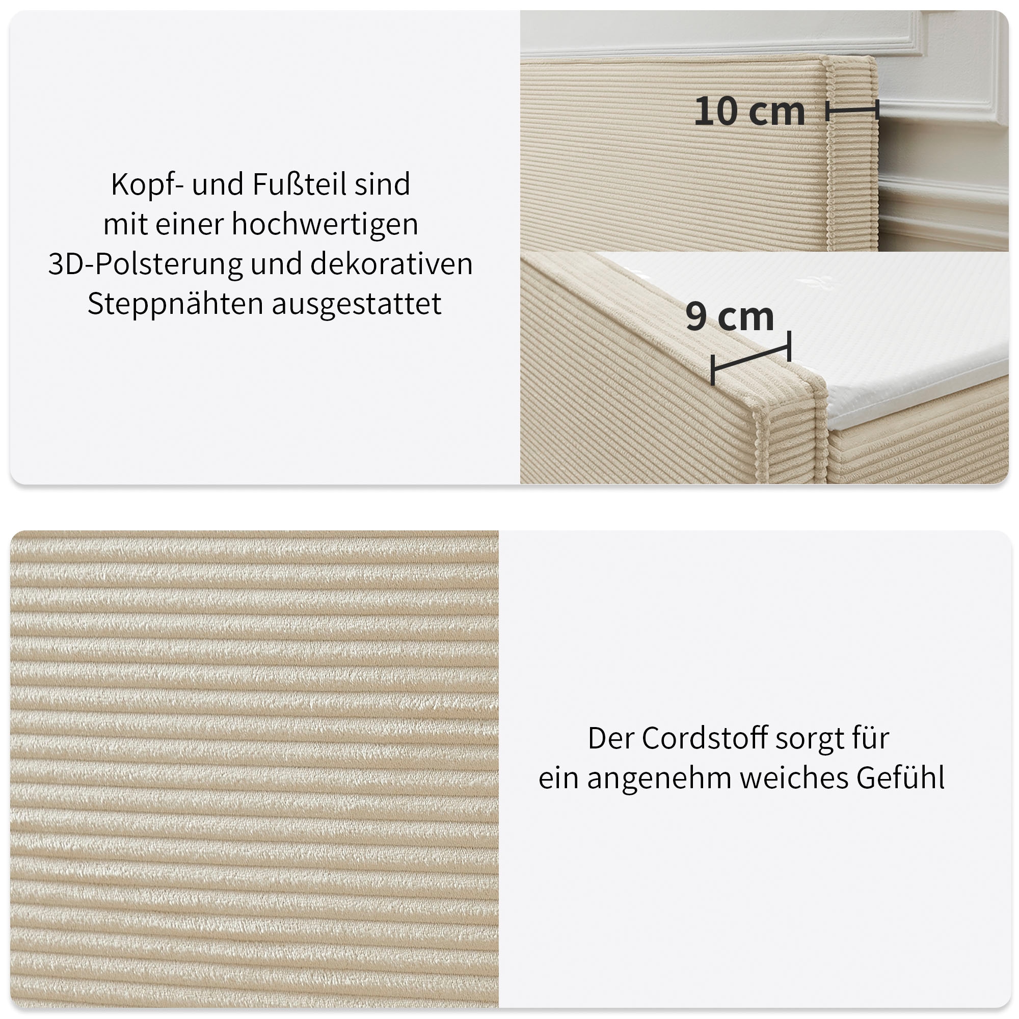 OTTO home Boxbett »Henno inkl. Bettkasten und Topper, Liegefläche 180x200cm« erhältlich in hochwertigem Cord-Stoff und der Größe 180x200 cm