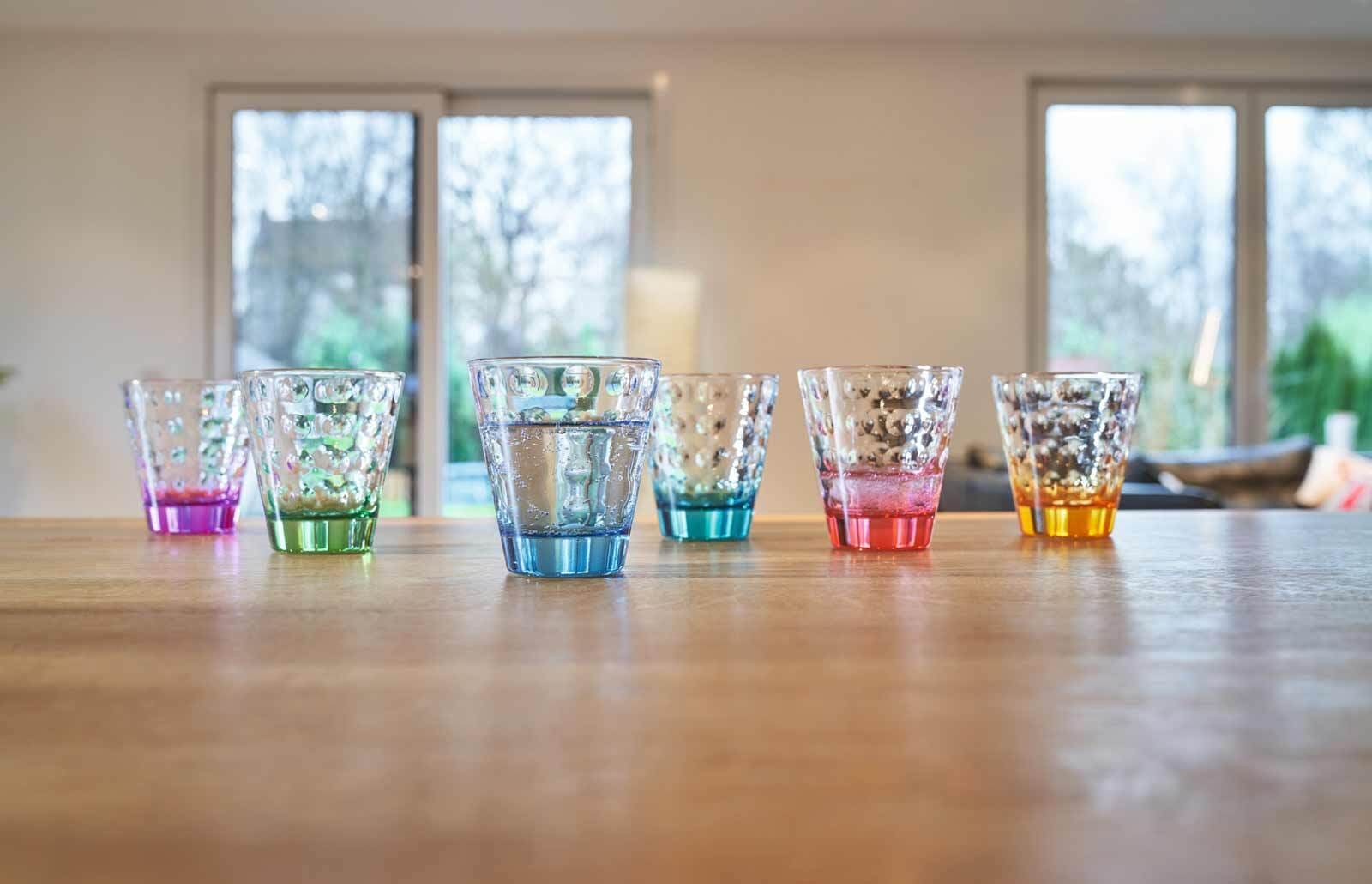 LEONARDO Glas »Trinkgläser Optic 215 ml 6er Set bunt« Ideal für den Alltag, spülmaschinengeeignet,