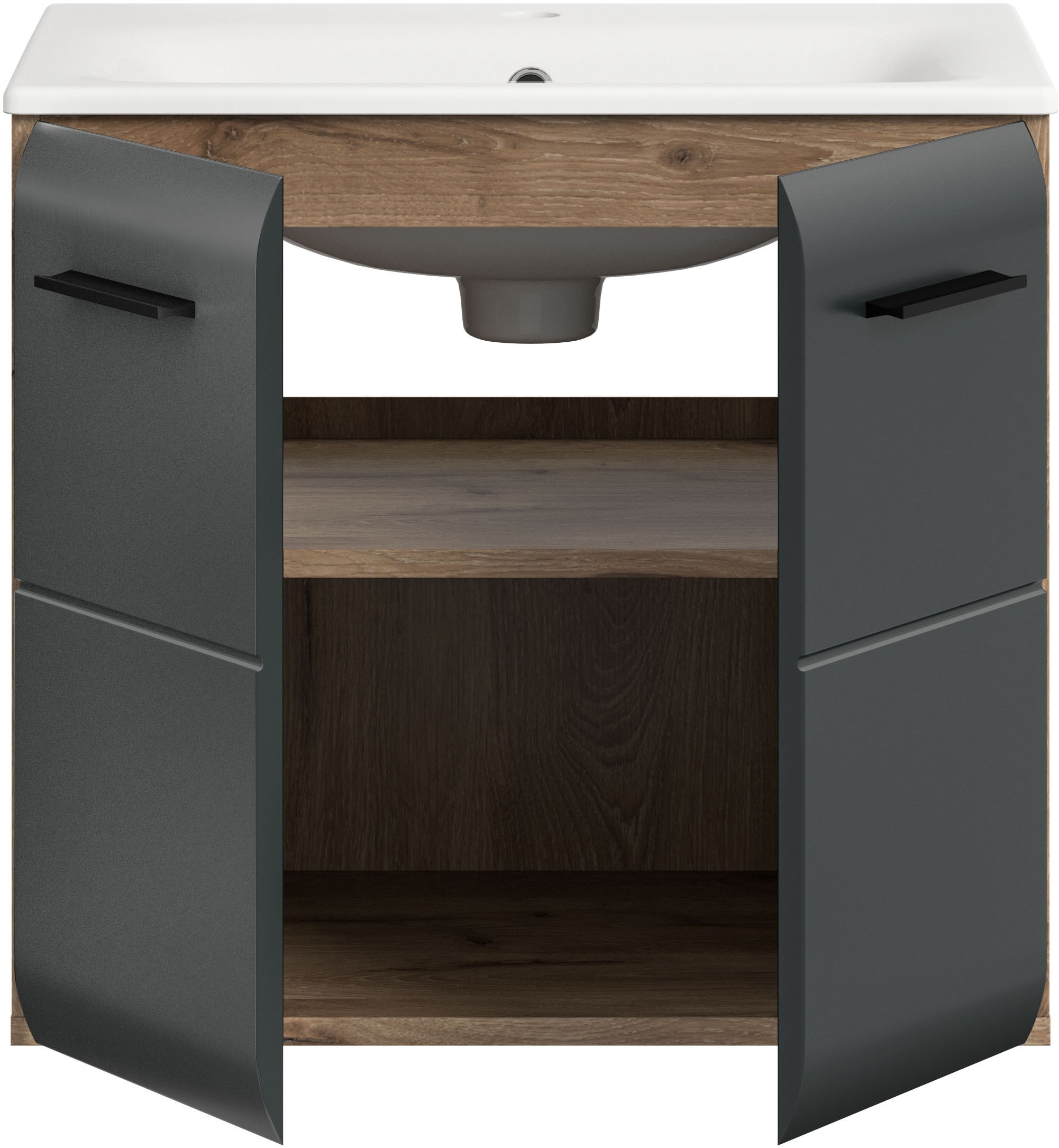 INOSIGN Waschbeckenunterschrank 2 Stk. tlg. Florenz, Waschtisch inkl. Waschbecken, Nox Oak NB, 60 cm breit