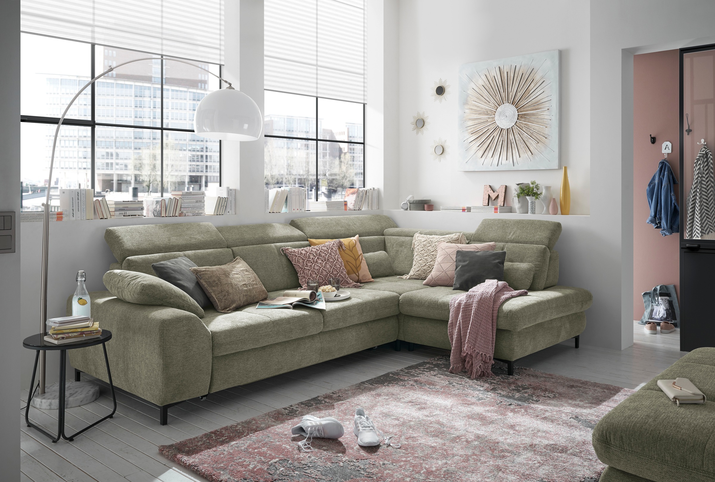 set one by Musterring Ecksofa »SO 3400, Komfortsitzhöhe 47cm oder 49cm, inkl. Sitztiefenverstellung«, verschiedene Funktionen, Kaltschaumpolsterung, Stellmaße 220 x 317 cm