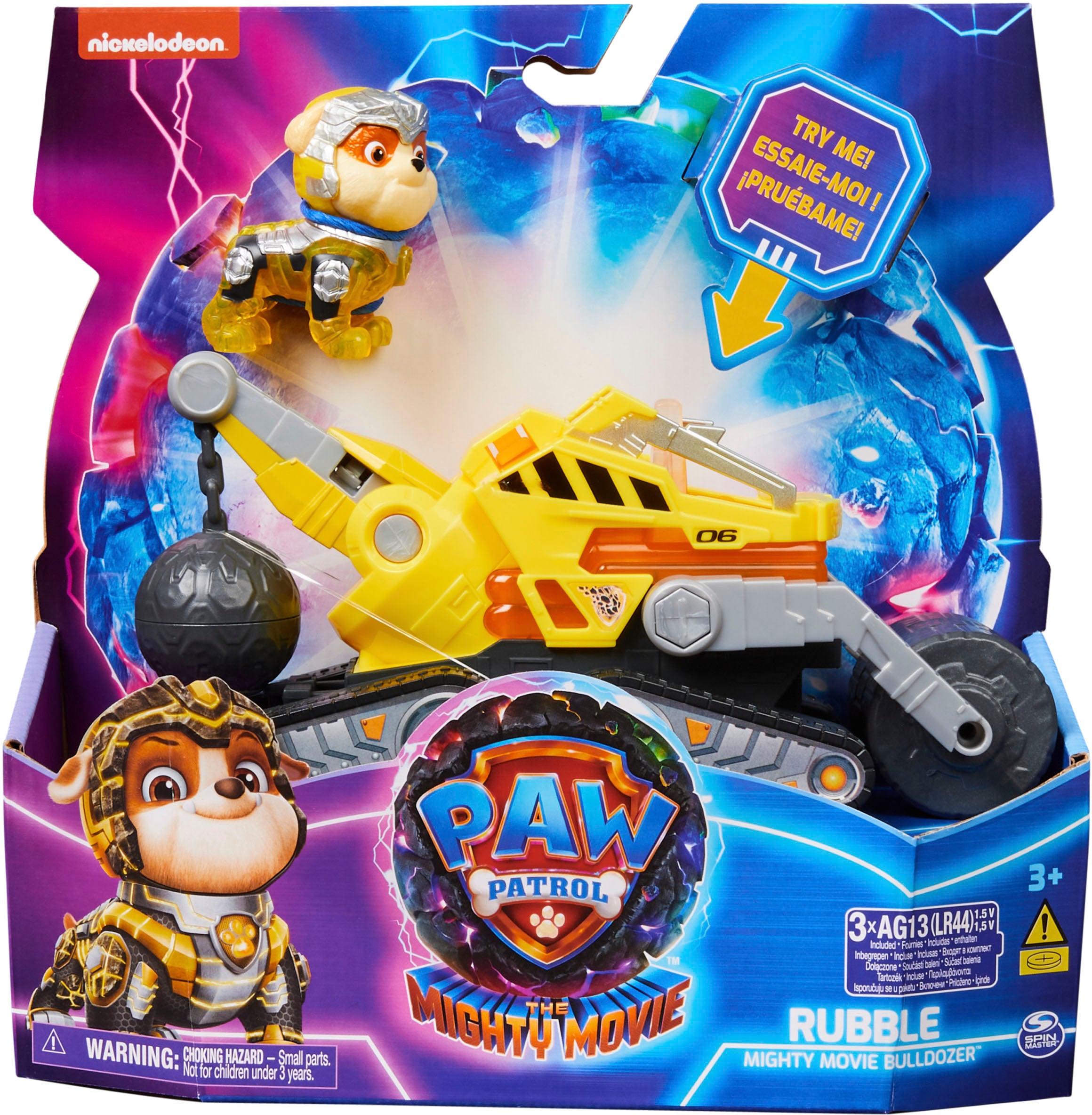 Spin Master Spielzeug-Auto »Paw Patrol - Movie II - Basic Themed Vehicles Rubble«, Baustellenfahrzeug mit Welpenfigur, Licht- und Soundeffekt