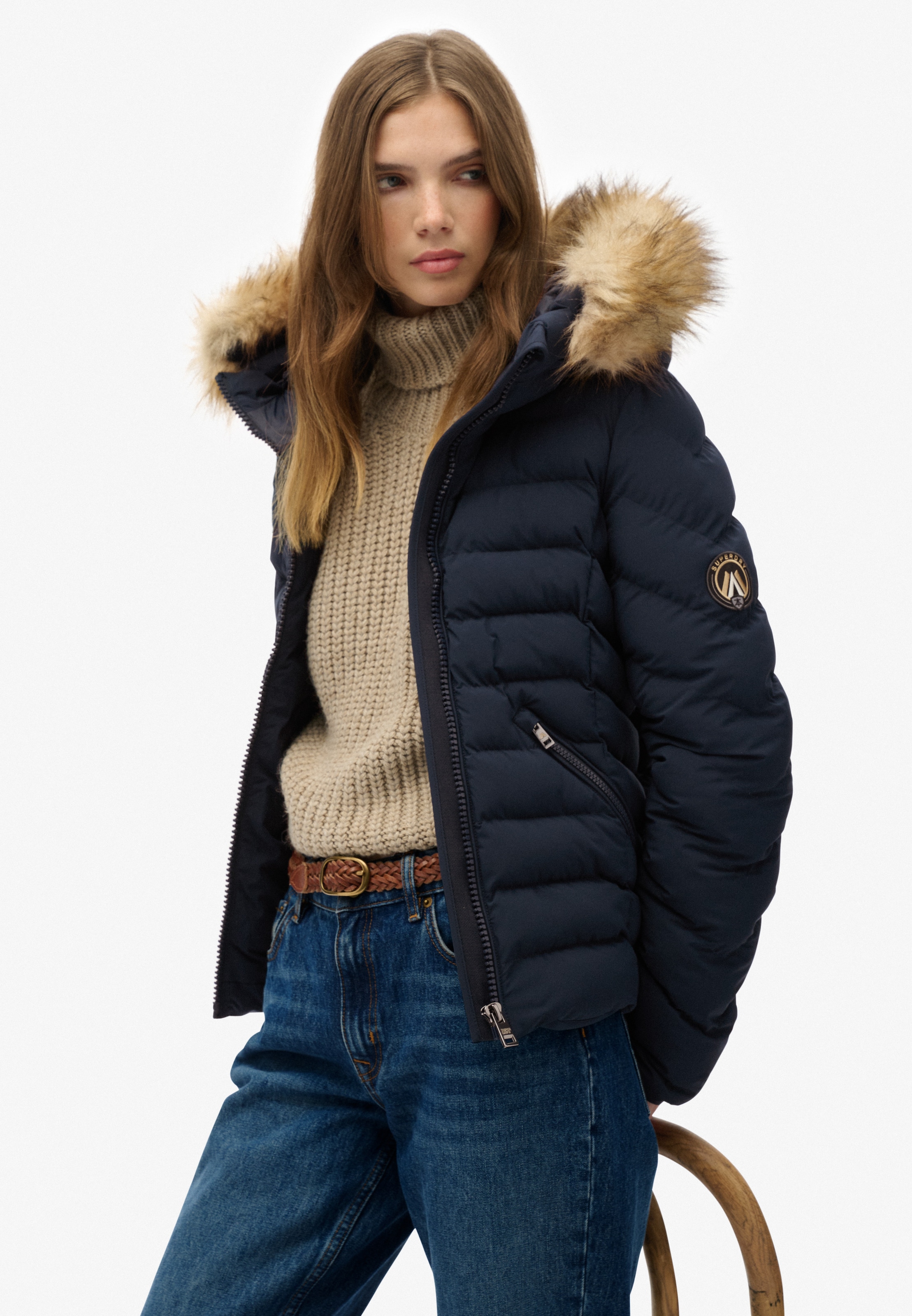 Superdry Steppjacke »FUJI FAUX FUR HOOD PADDED JKT« mit Kapuze