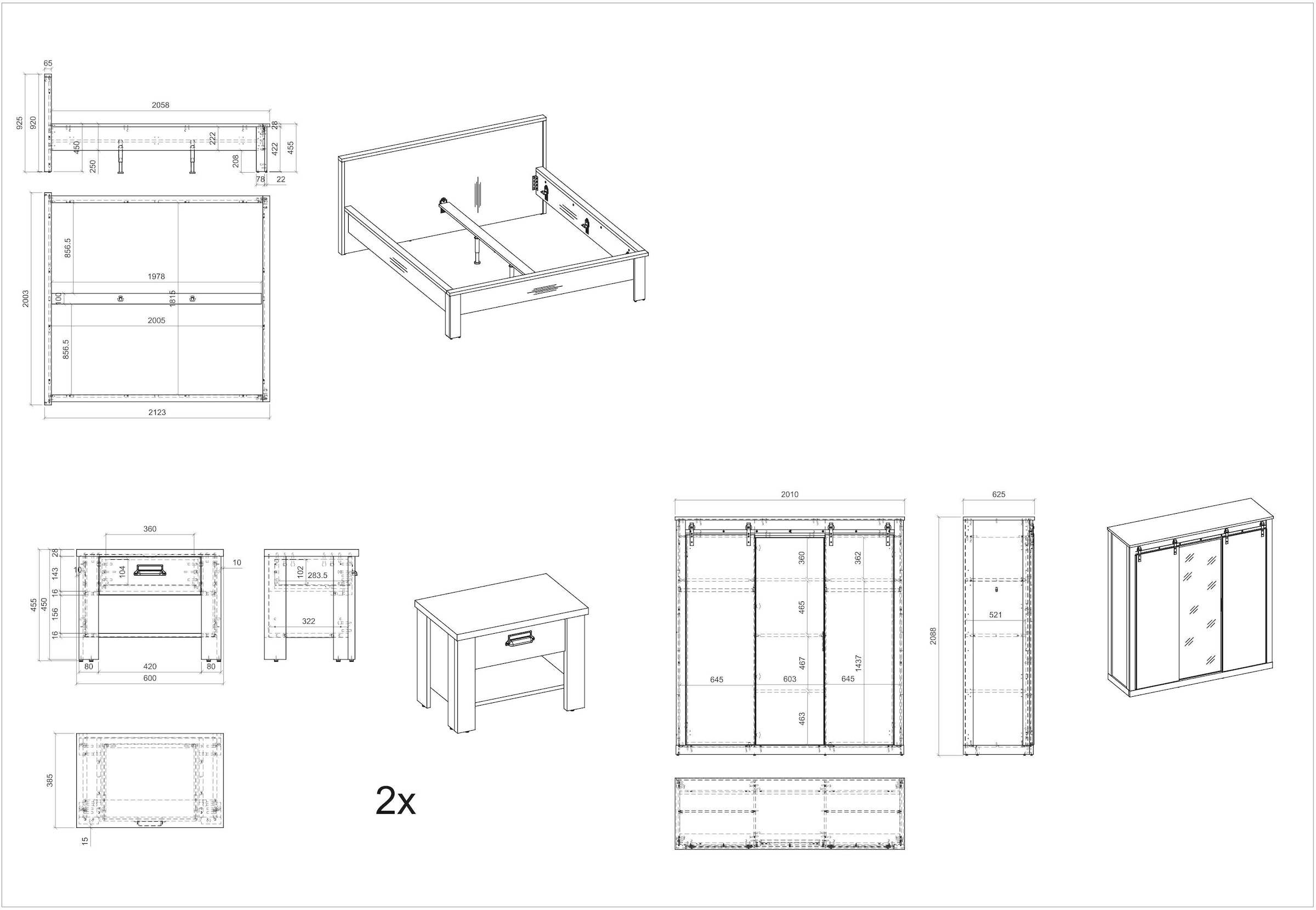 Home affaire Schlafzimmer-Set »SHERWOOD«, (4 St.), Liegefläche 180x200cm, Schrank 3-trg. 201cm breit