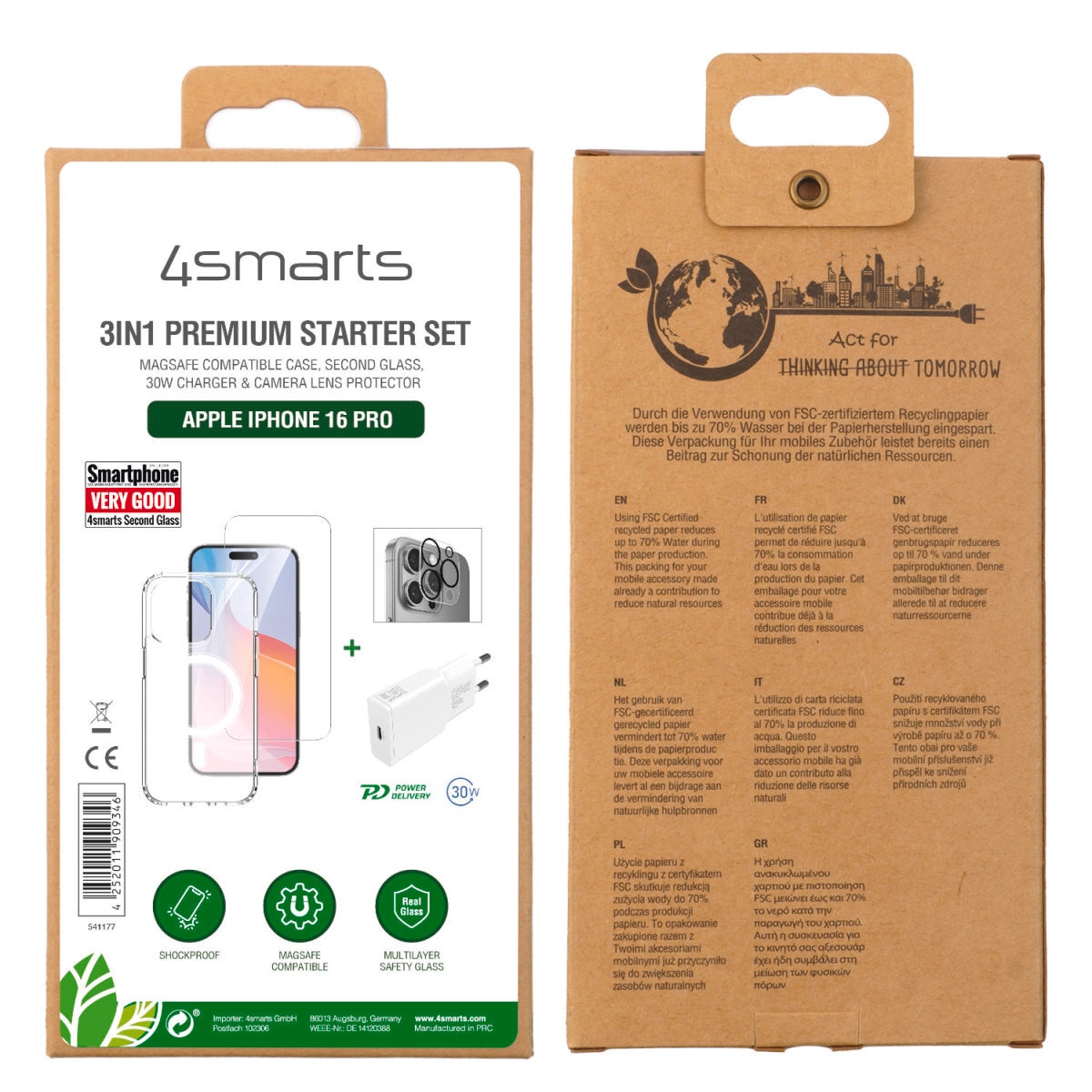 4smarts Handyhülle »3in1 Premium Starter Set für Apple iPhone 16 Pro«, Backcover, Schutzhülle, Handyschutzhülle, Case, Schutzcase, stoßfest