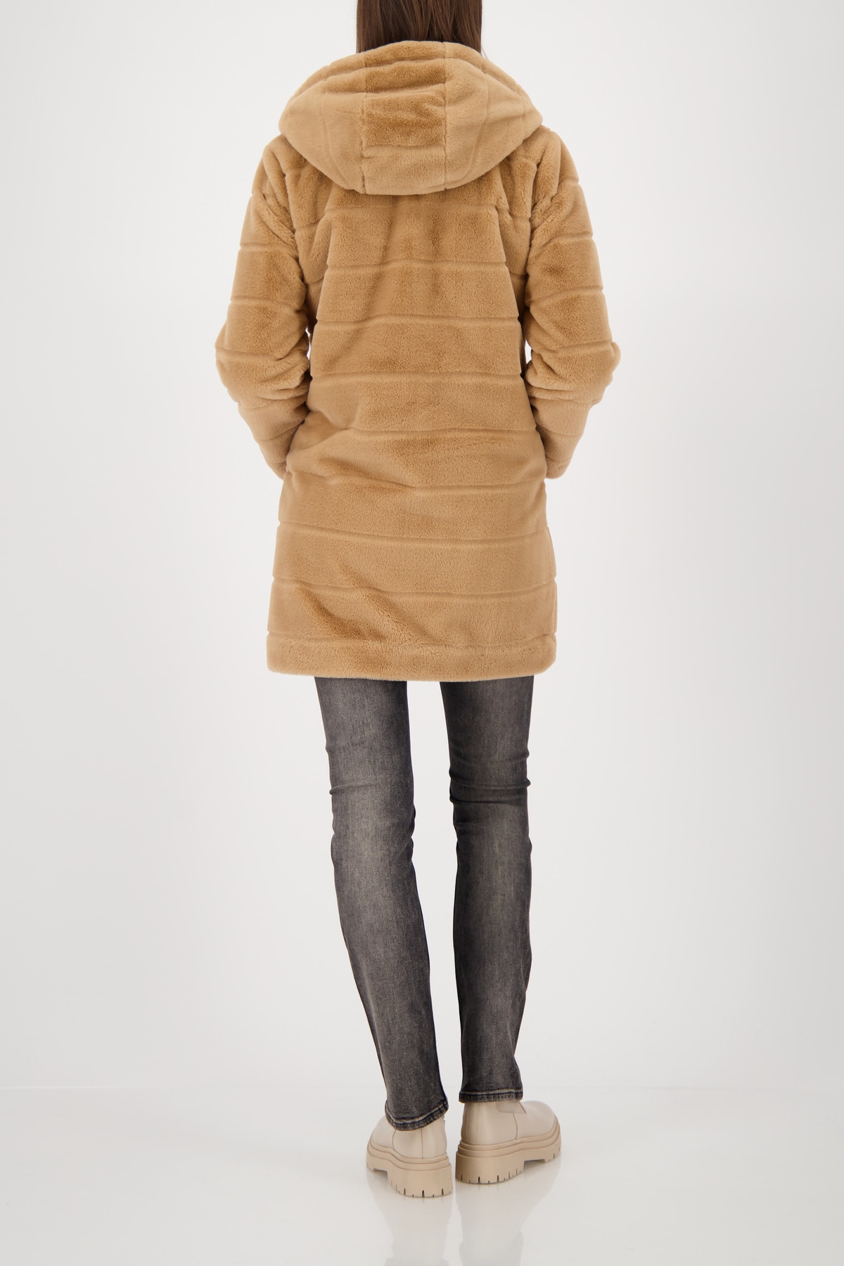 Monari Fellimitatmantel Regular fit mit Rundhalsausschnitt und Kapuze