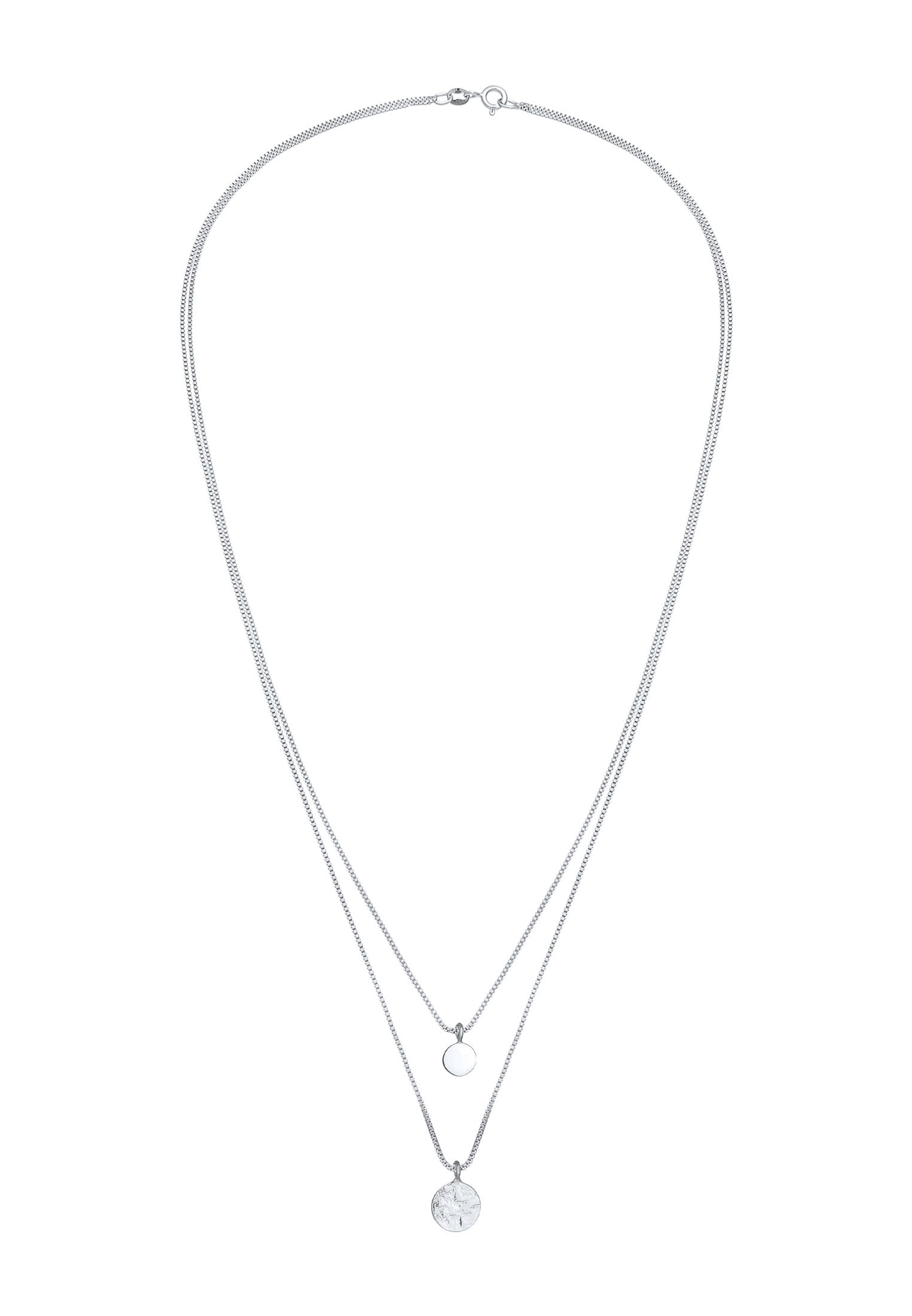 Elli Silberkette »Halskette 2-lagig Layer Coin Plättchen Struktur 925 Silber«