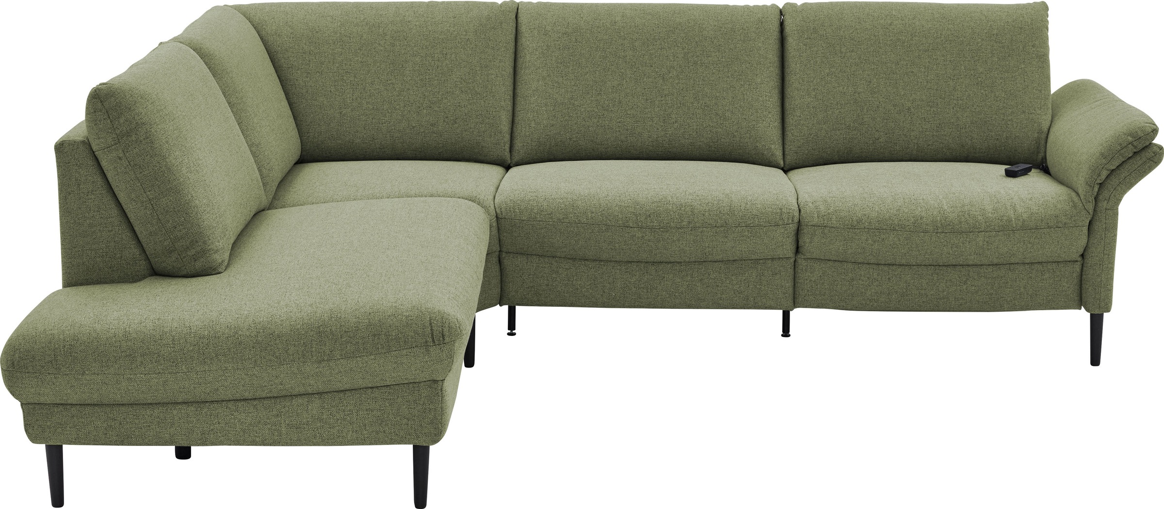 Places of Style Ecksofa »Sarsina: mit Tonnentaschen-Federkern, perfekt zum Entspannen L-Form«, inklusive 2 motorischen Relaxfunktionen mit Herz-Waage-Beschlag