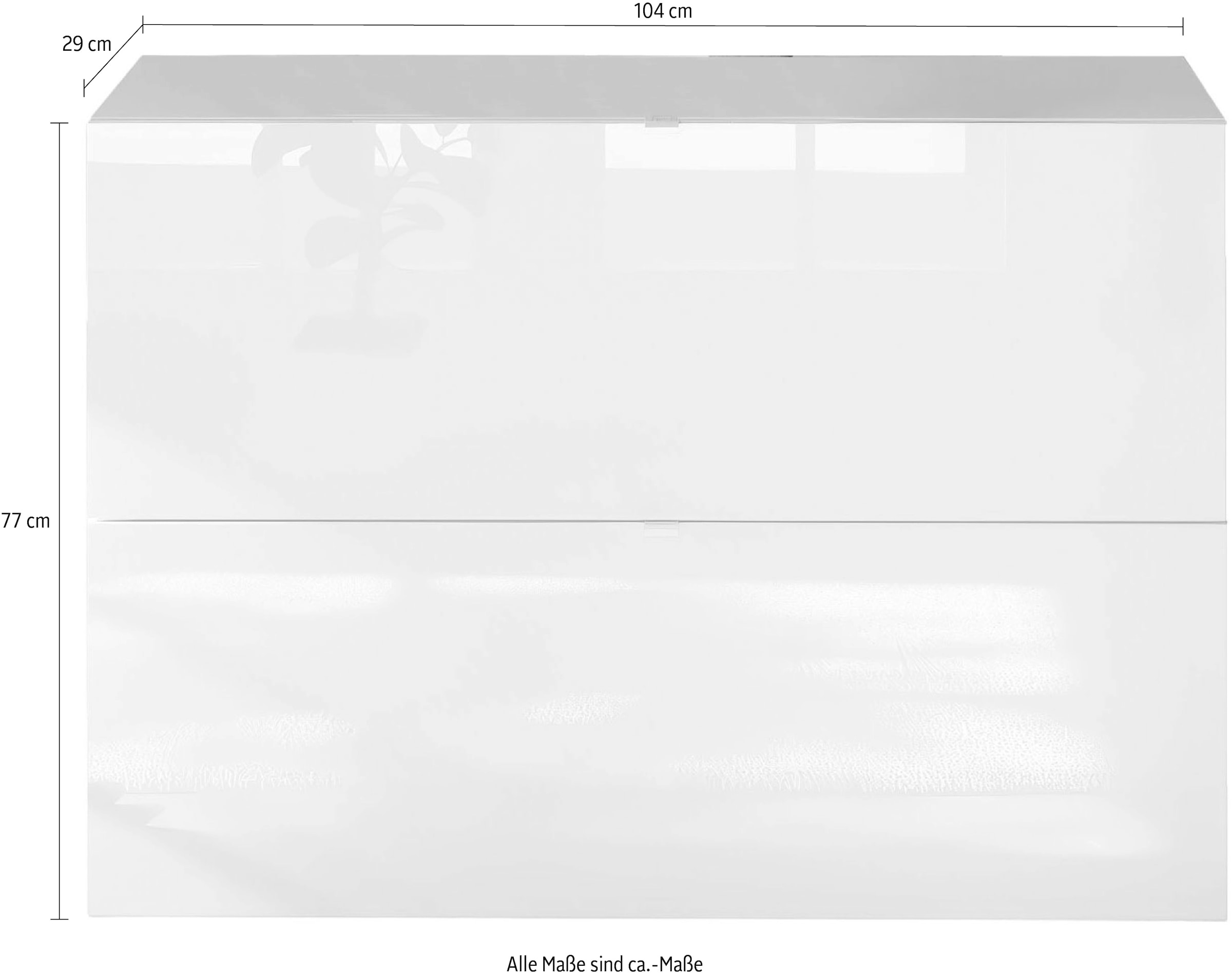INOSIGN Schuhschrank »SMILE Breite 104 cm, 2 Klappen, komplett Weiß Hochglanz lackiert,«, Schuhkipper hängend o. stehend montierbar, 4 Fächer, Metallgriffe