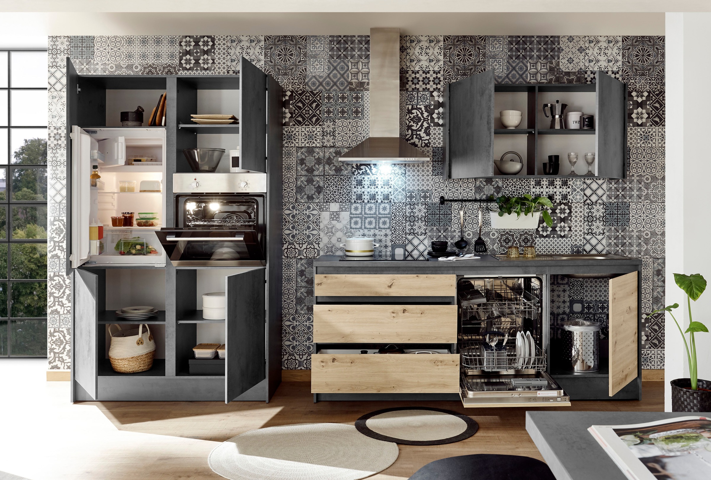 BASIC by Balculina Küchenzeile »Isis«, (Set), mit E-Geräten, Breite 337 cm