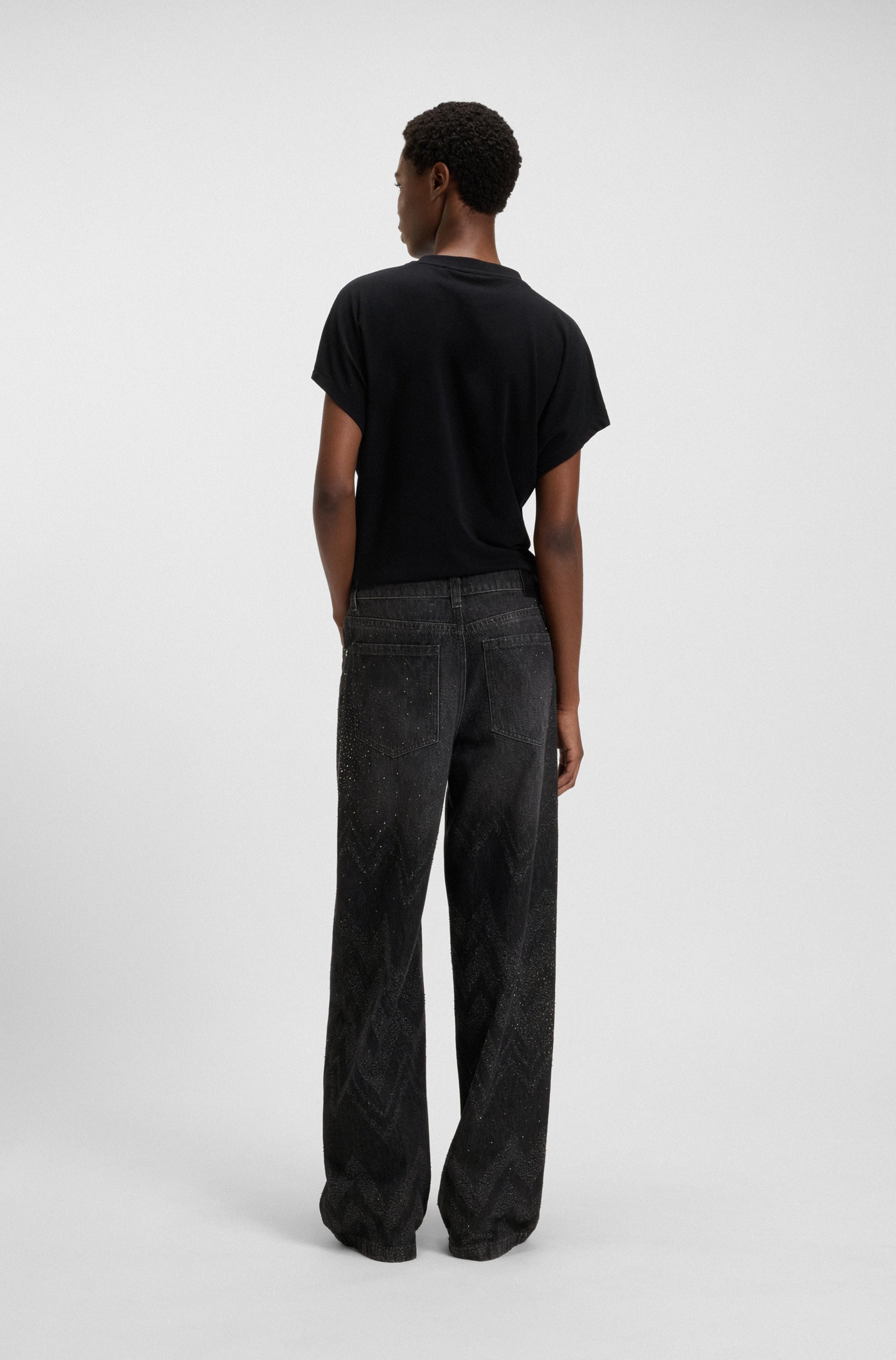 BOSS ORANGE Weite Jeans »Slouchy Premium Damenmode« Wide-Leg-Fit, Mid Rise, Glitzerdetails