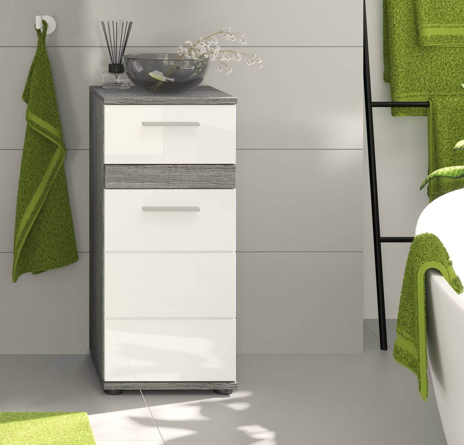 welltime Unterschrank »LUCCA, TOPSELLER!, Breite 35cm, 1 Tür (TA wechselbar), 1 Schubkasten«, MDF Front, Badmöbel, Badschrank, Schrank, Bad, Badezimmer