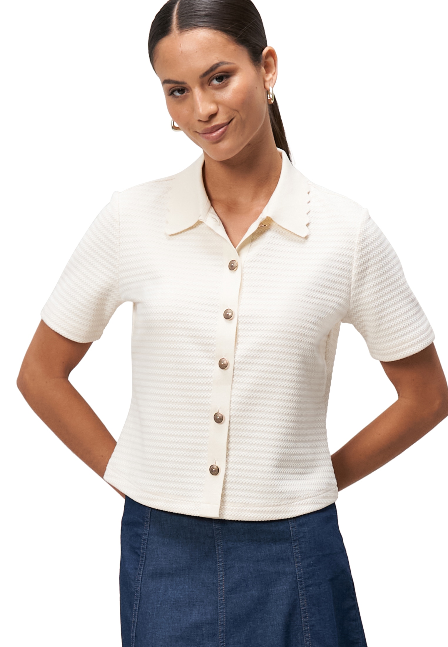 Zero Kurzarmshirt »Strick-Poloshirt mit Knopfleiste«