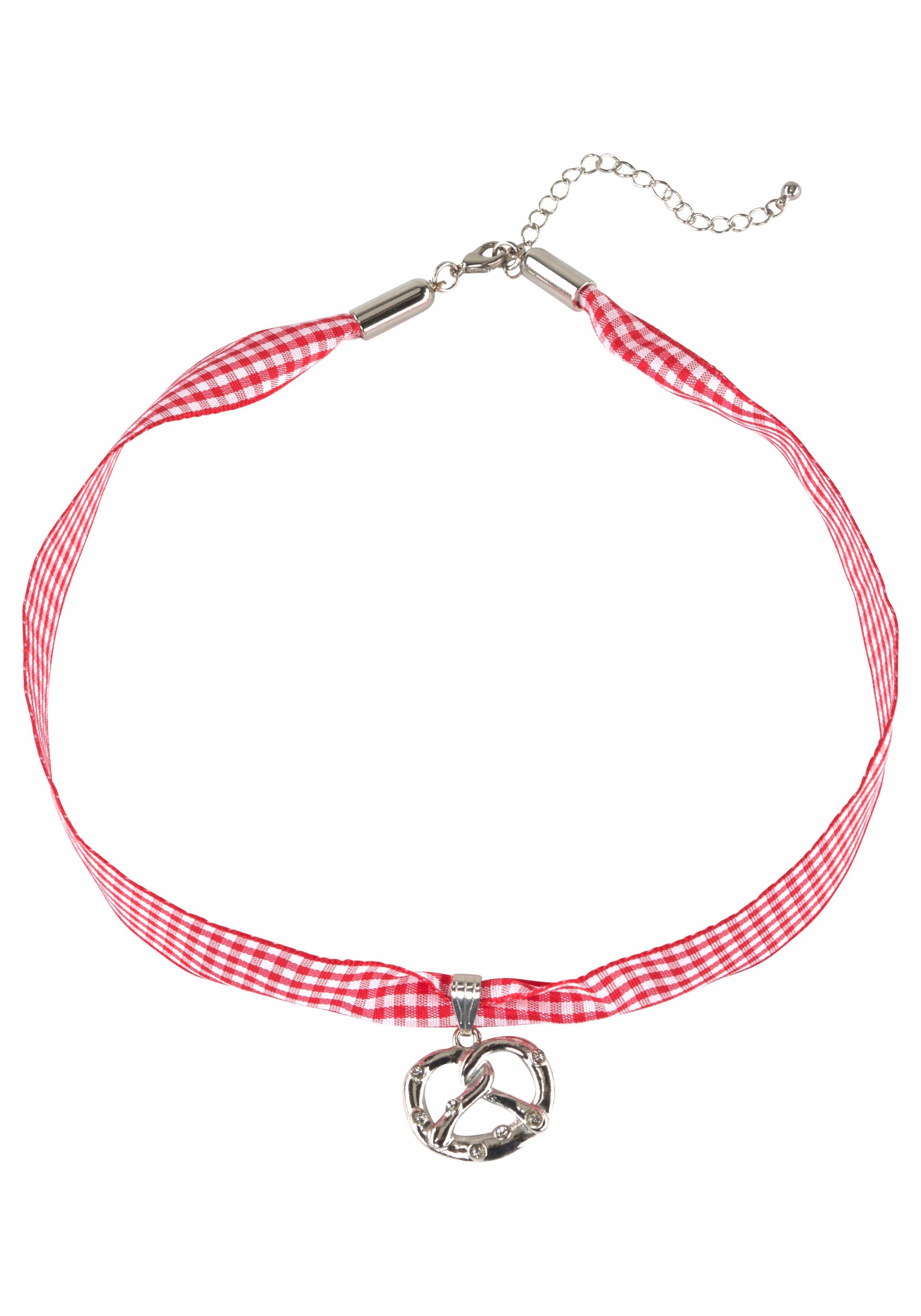 J.Jayz Choker »kariert, mit Brezelanhänger rot/weiß, Trachten-Look«, (1 tlg.), mit Swarovski-Kristallen
